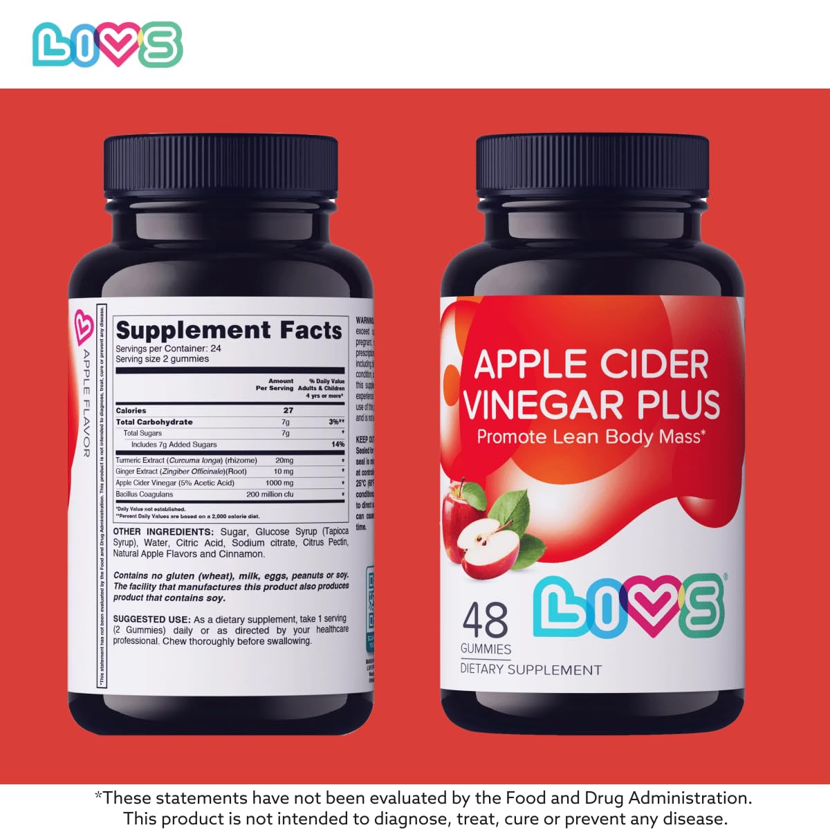 LIVS Apple Cider Vinegar Plus Gummies with Turmeric & Ginger 2 Pack