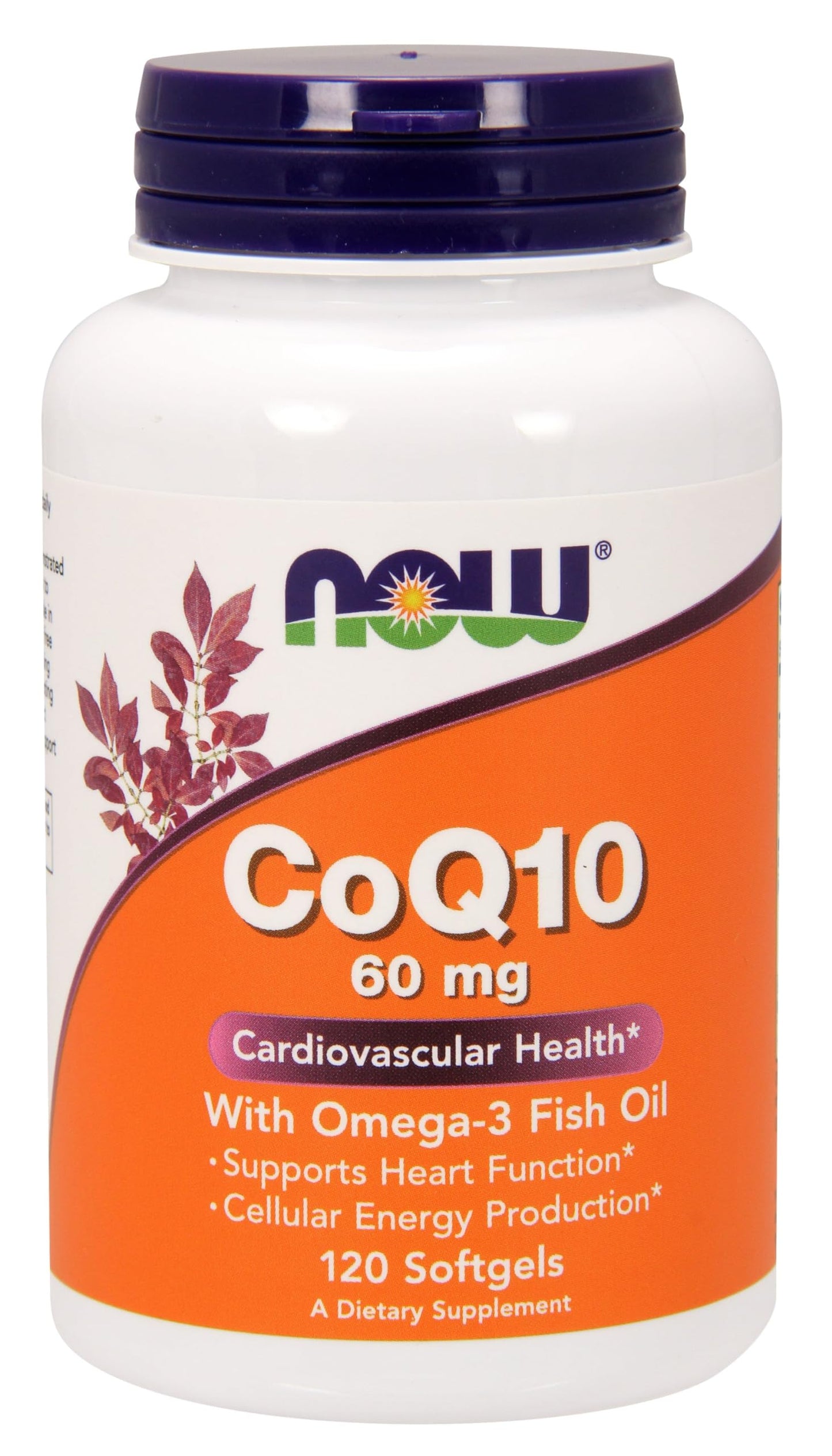 NOW Foods CoQ10 Cardiovascular Health with Omega-3 Fish Oil 60 mg Softgel 120 Softgels