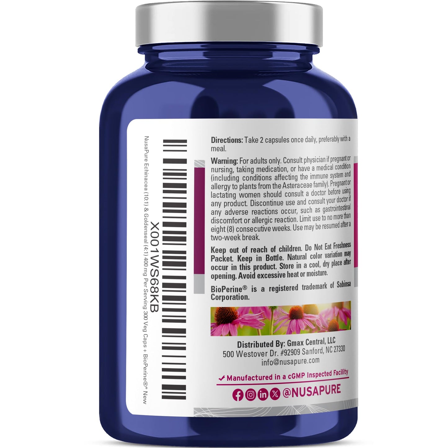 NusaPure Echinacea Goldenseal 400mg Capsules, 300 Count