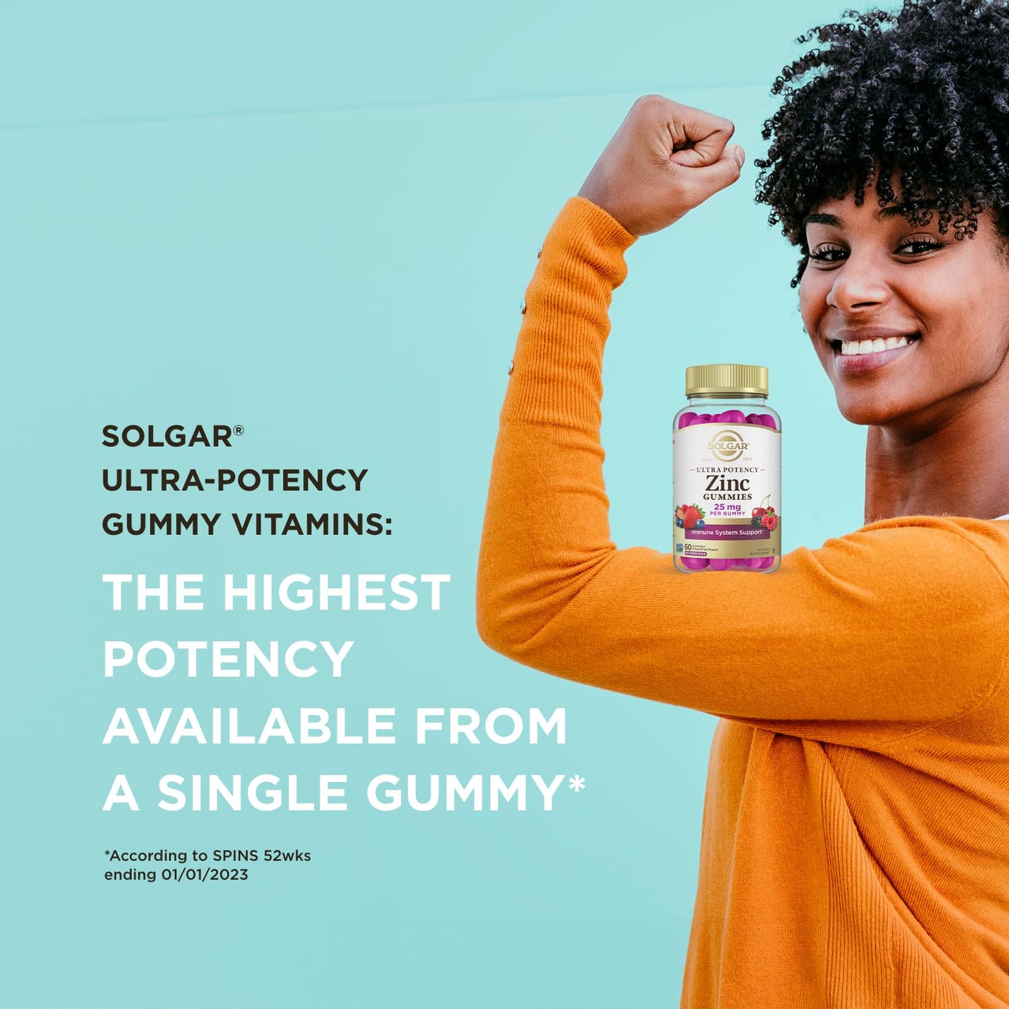 Solgar Zinc Gummies 25mg Ultra Potency Zinc Citrate for Immune Support - Mixed Fruit Flavor, 60 Count