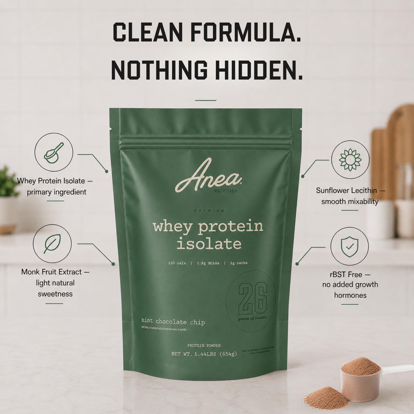 Anea Nutrition Whey Isolate Protein Powder Mint Chocolate, 20 Servings