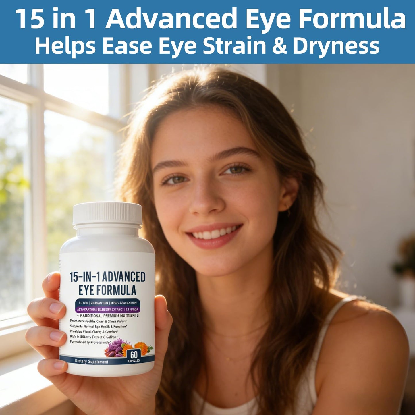 URMAX 15 in 1 Advanced Eye Formula Eye Vitamin and Mineral Supplement with Lutein, Zeaxanthin, Zinc & Bilberry Extract, Vision & Focus Support, 60 Capsules
