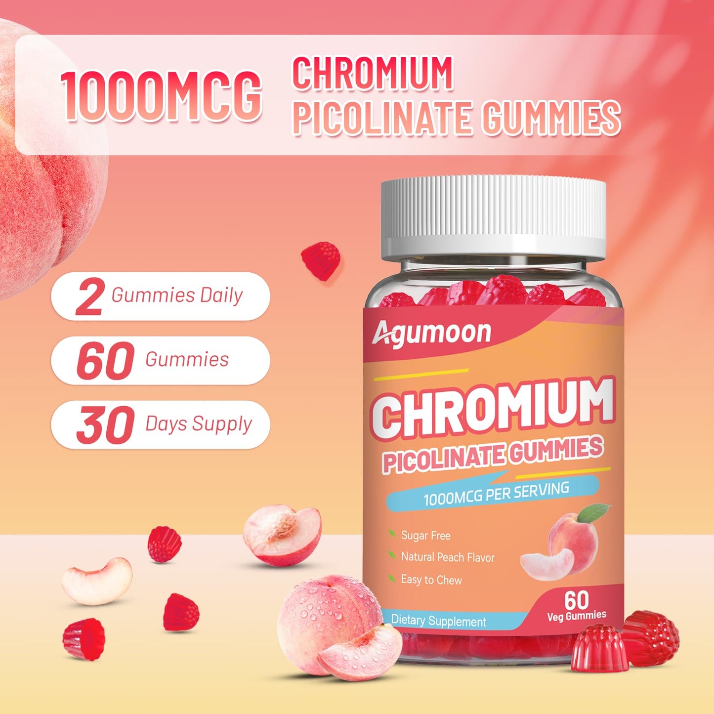 Agumoon Chromium Picolinate Gummy 1000 mcg, 60 Gummies