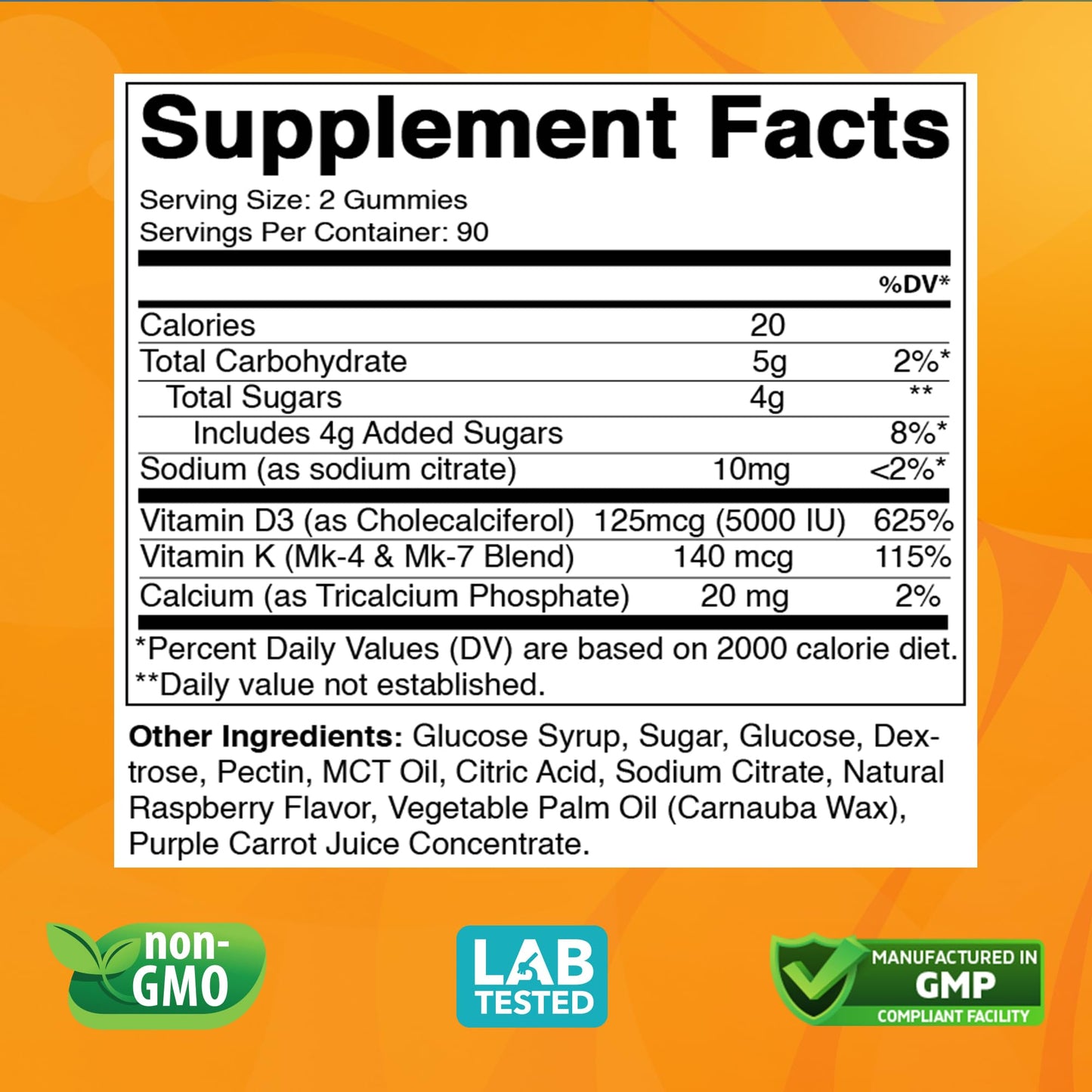 Vitabod Vitamin D3 + K2 Gummies 180 Count