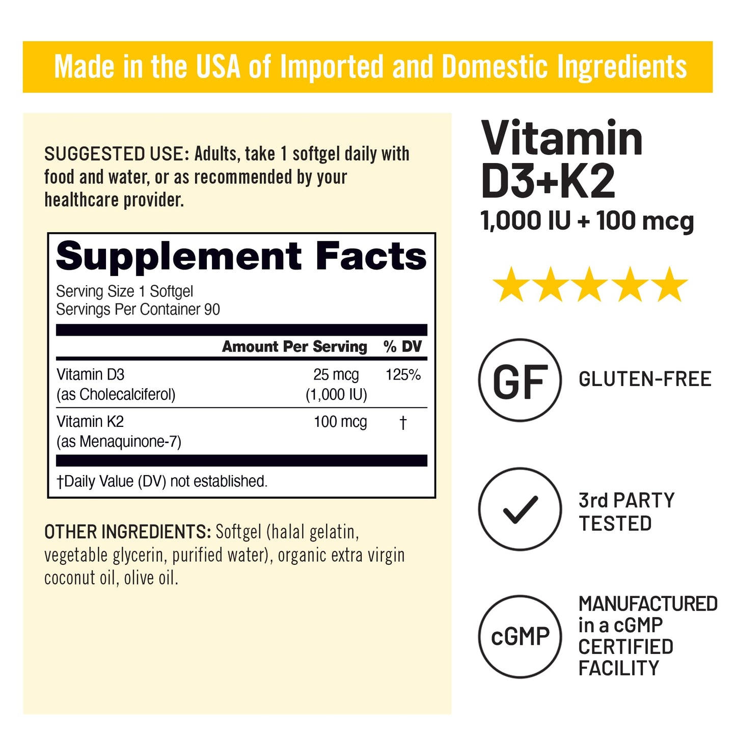 NatureWise Vitamin D3 1000IU + K2 MK-7 100mcg Softgels, 90 Count