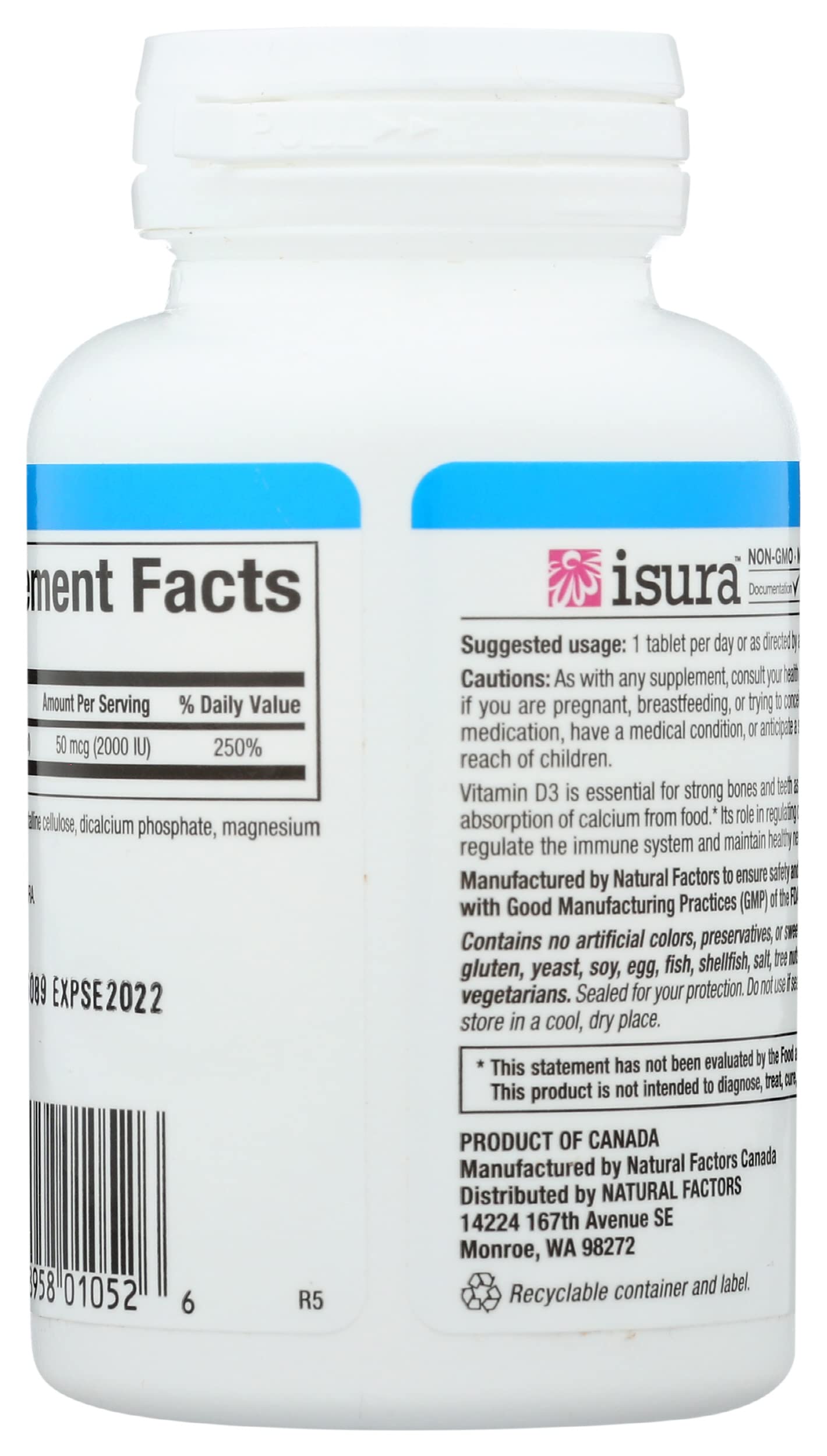 Natural Factors Vitamin D3 2000 IU, 90 Tablets