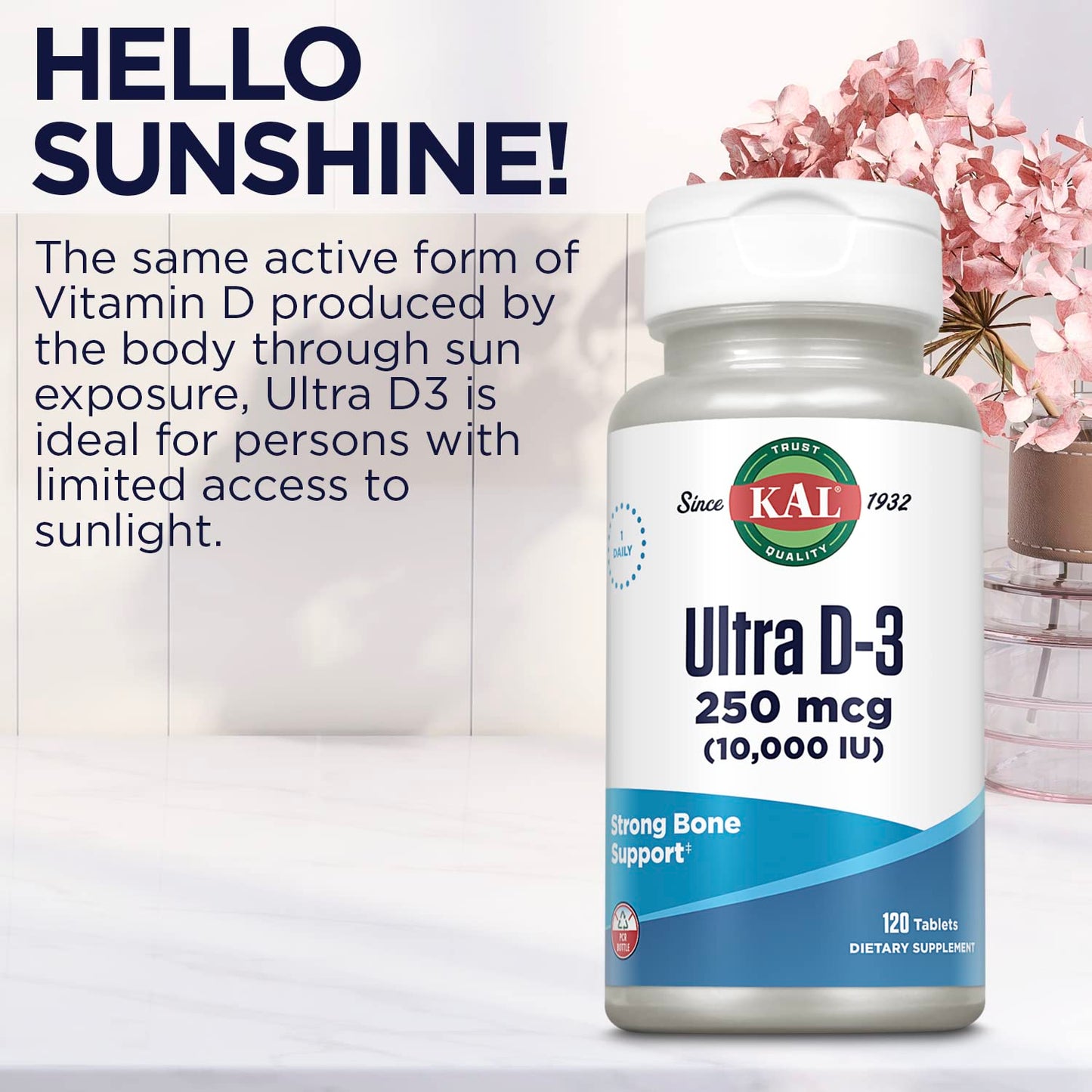 KAL Vitamin D3 10000 IU (250 mcg) High Potency Vitamin D Tablets, 120 Tablets