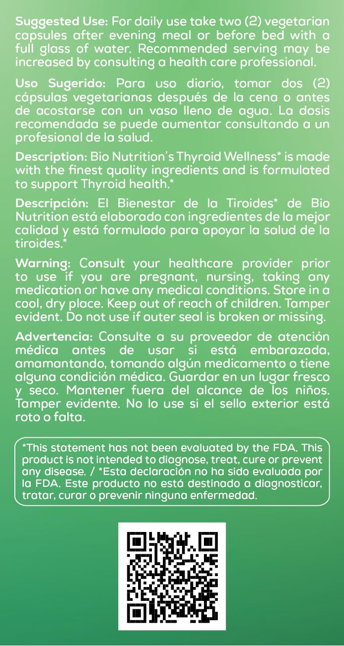 Bio Nutrition Thyroid Wellness Vegetarian Capsules 60