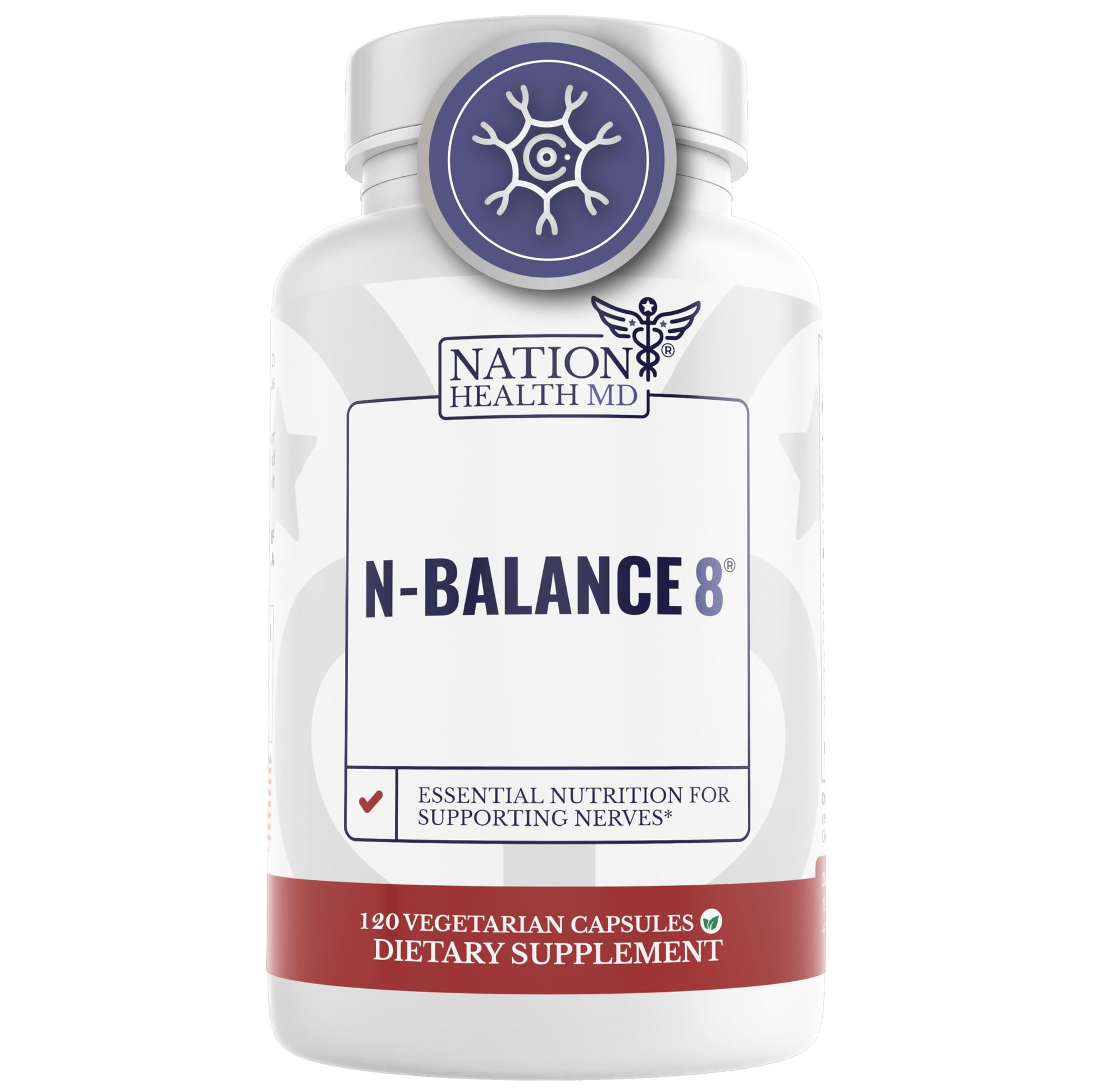 NATION HEALTH MD N-Balance 8 Nerve Support Supplement ALA & R-ALA 120 Capsules