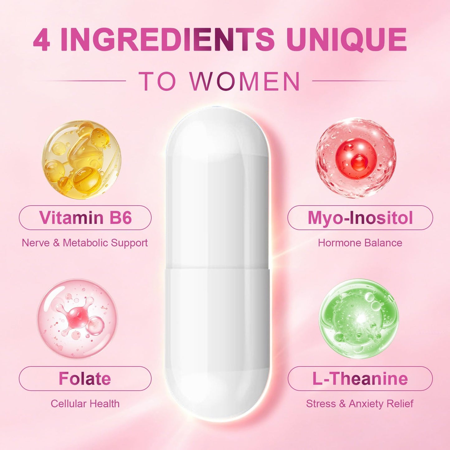 Vesmeris Magnesium Complex for Women, 10 in 1 Magnesium Blend with Magnesium Glycinate, Vitamin B6, Myo-Inositol, L-Theanine, Folate – Relax, Muscle Support, Calm Mood & Hormone Balance, Vegan, 120 Capsules