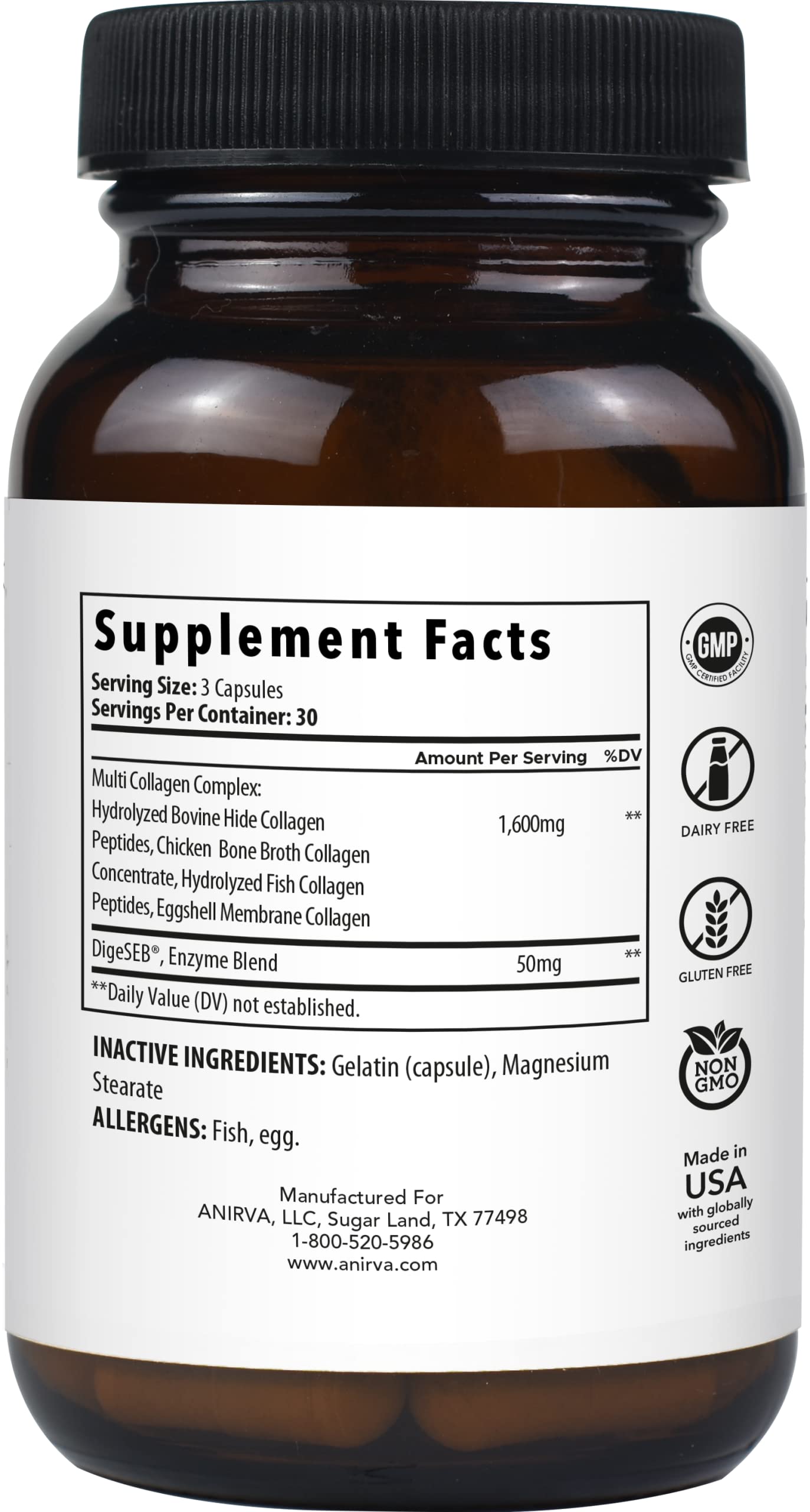 ANIRVA Multi Collagen Complex Type I, II, III, V, X Capsule 90 Count