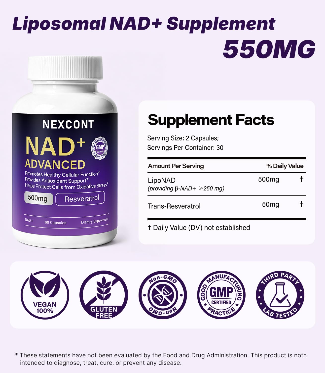 Oopeatol NAD Supplement with Resveratrol 500mg Capsule, 60 Capsules