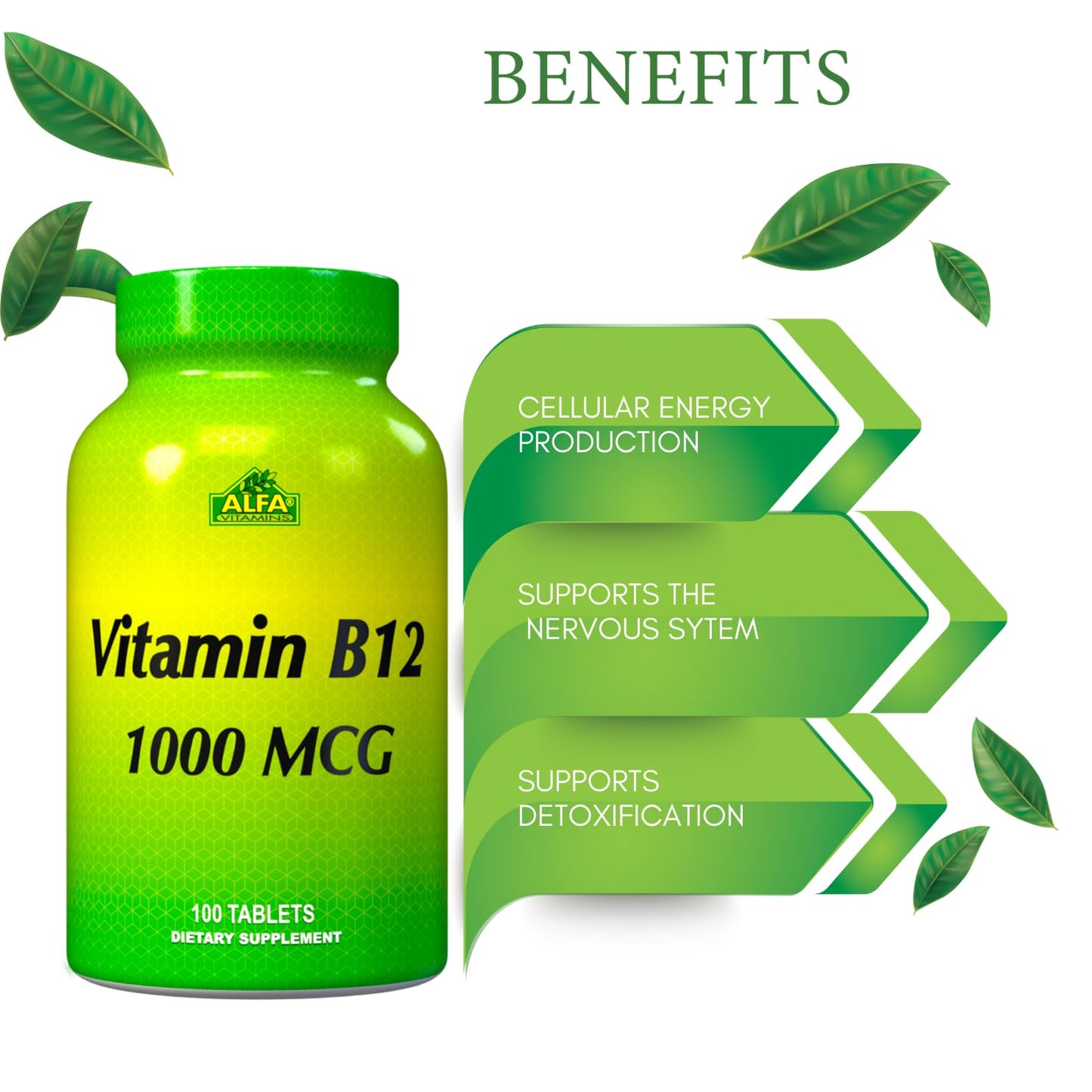 ALFA VITAMINS Vitamin B12 1000 mcg Tablet, 100 Tablets