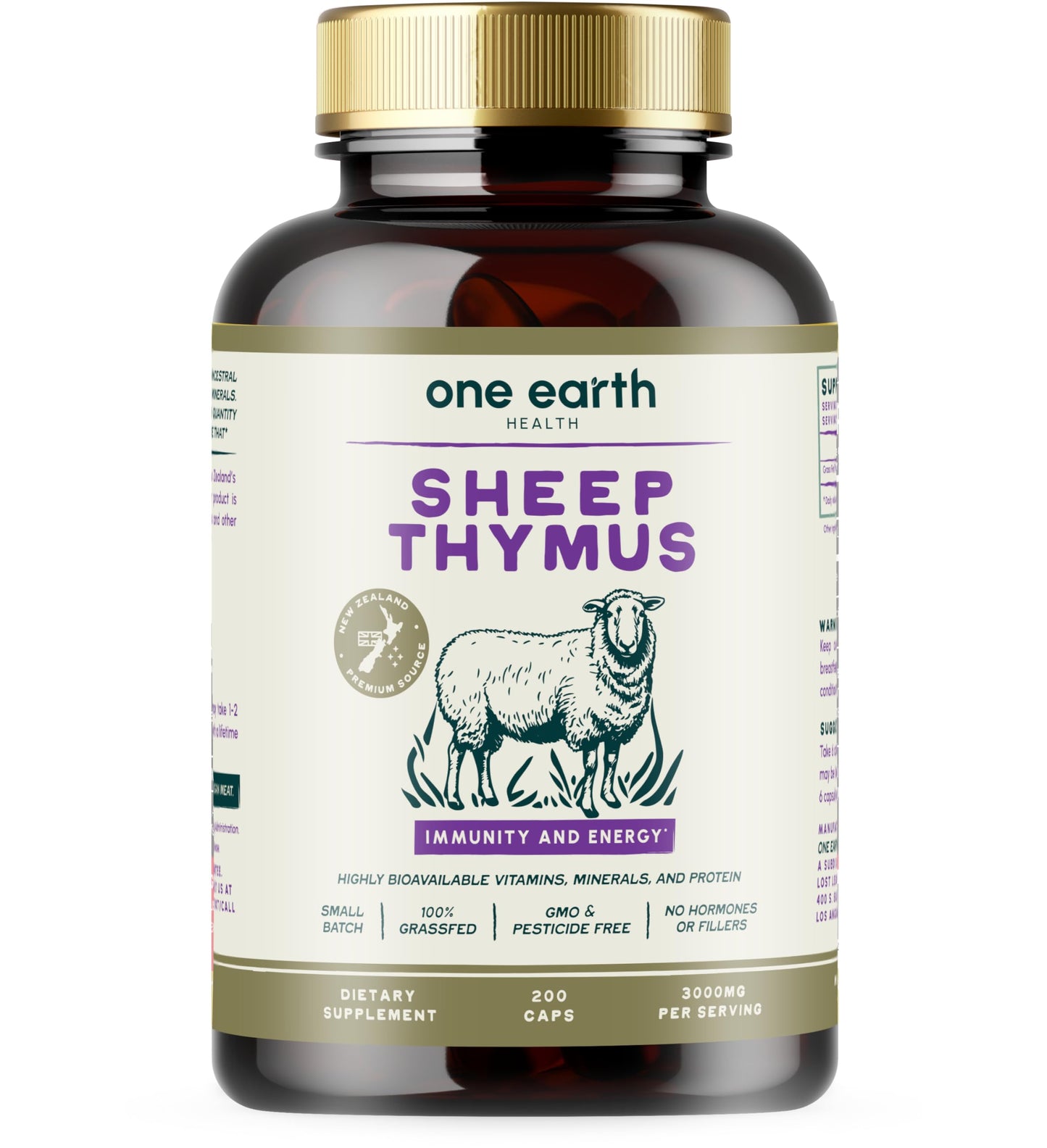 One Earth Health Grass Fed Thymus Capsules 200 Count