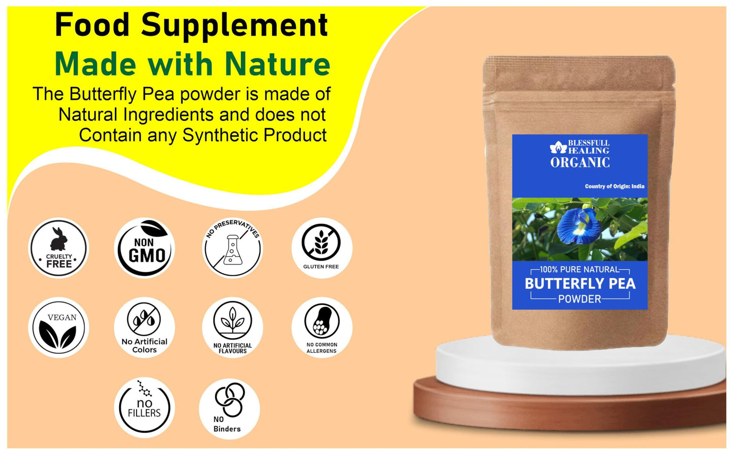 Blessfull Healing Organic Butterfly Pea Powder 100 Gram (3.52 oz)