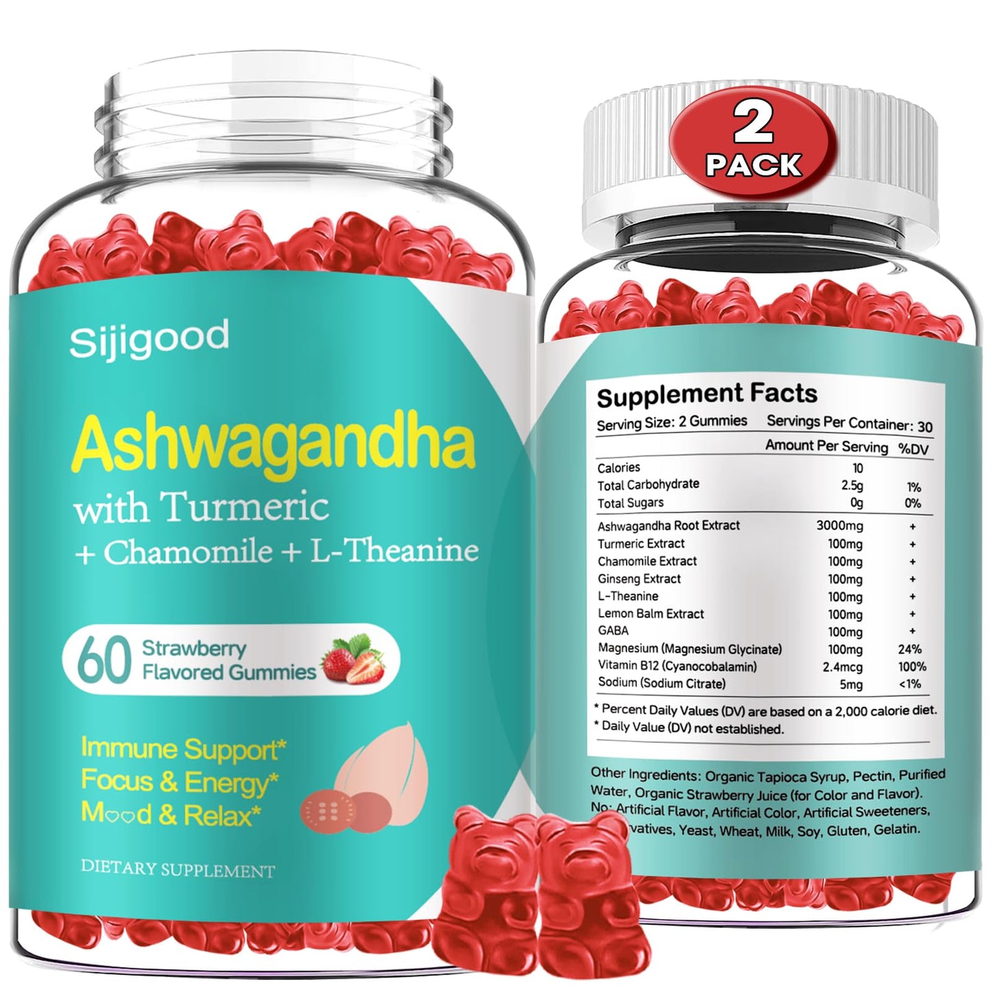 Sijigood Ashwagandha Gummies with L-theanine, 120 Gummies