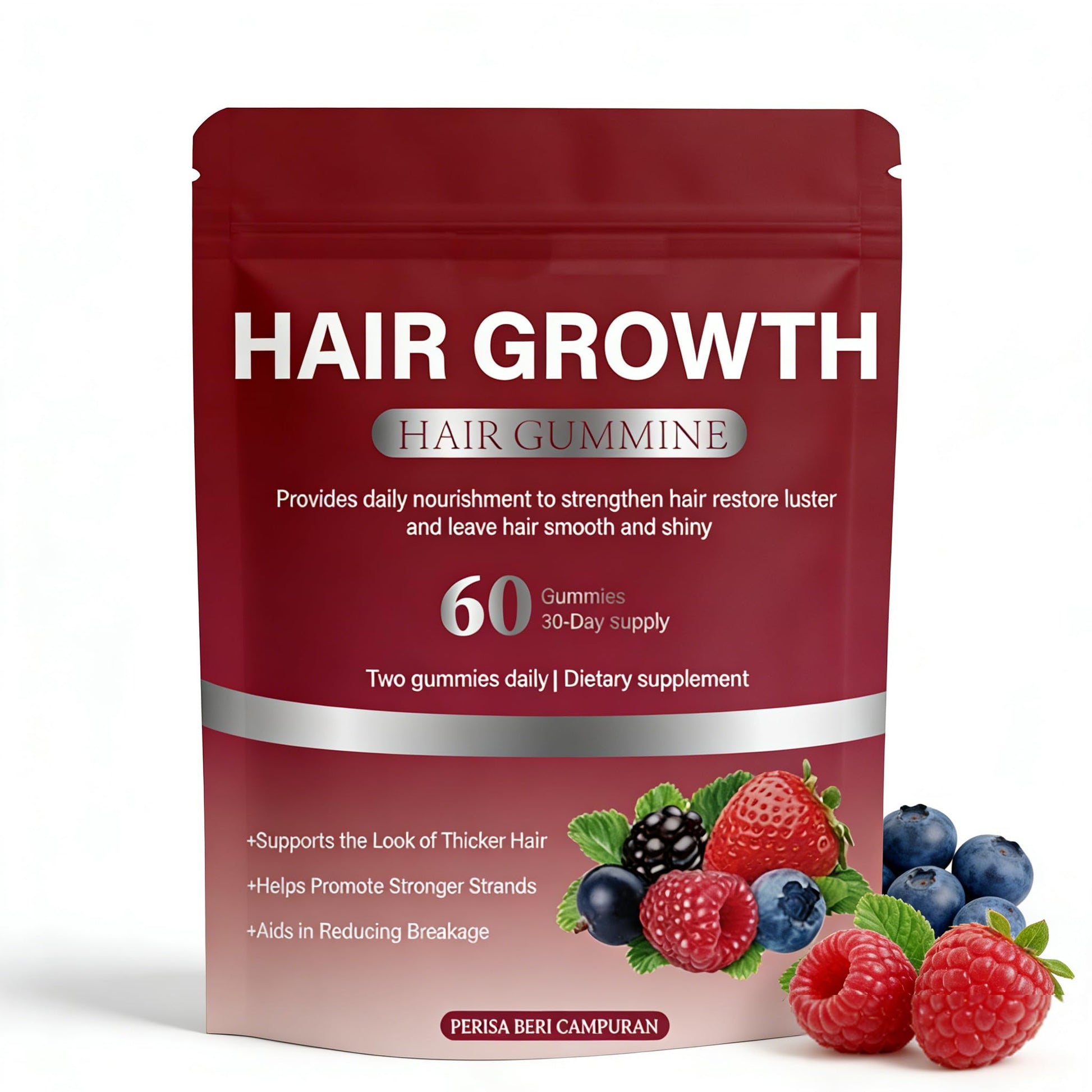 Umizze Hair Growth Gummies Biotin Soft Chews, Mixed Berry Flavor, 60 Count