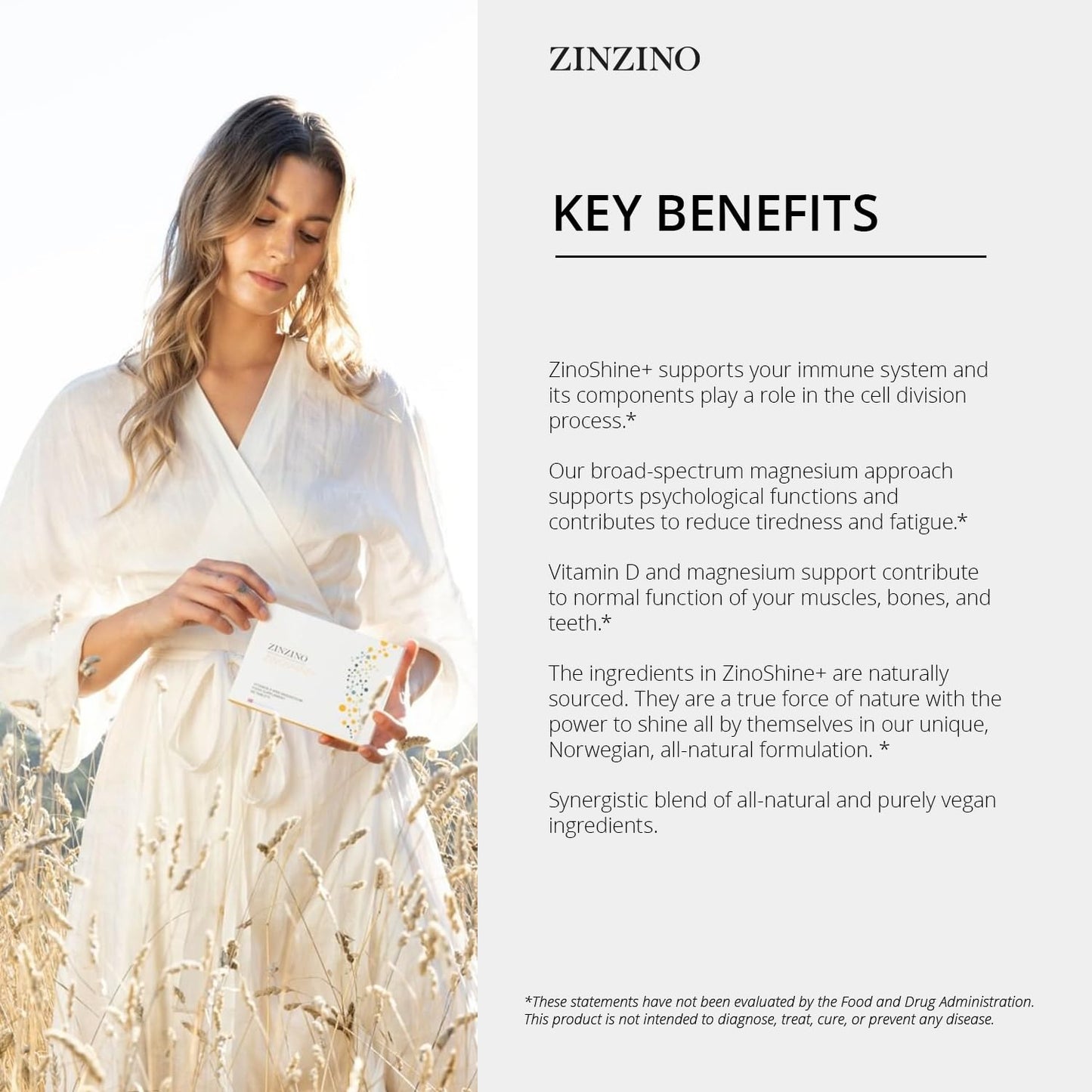 ZINZINO ZinoShine+ Vitamin D3 & Magnesium Supplement for Immune Support, Energy, Muscle, Bone & Teeth Health - Reduces Fatigue - 60 Tablets