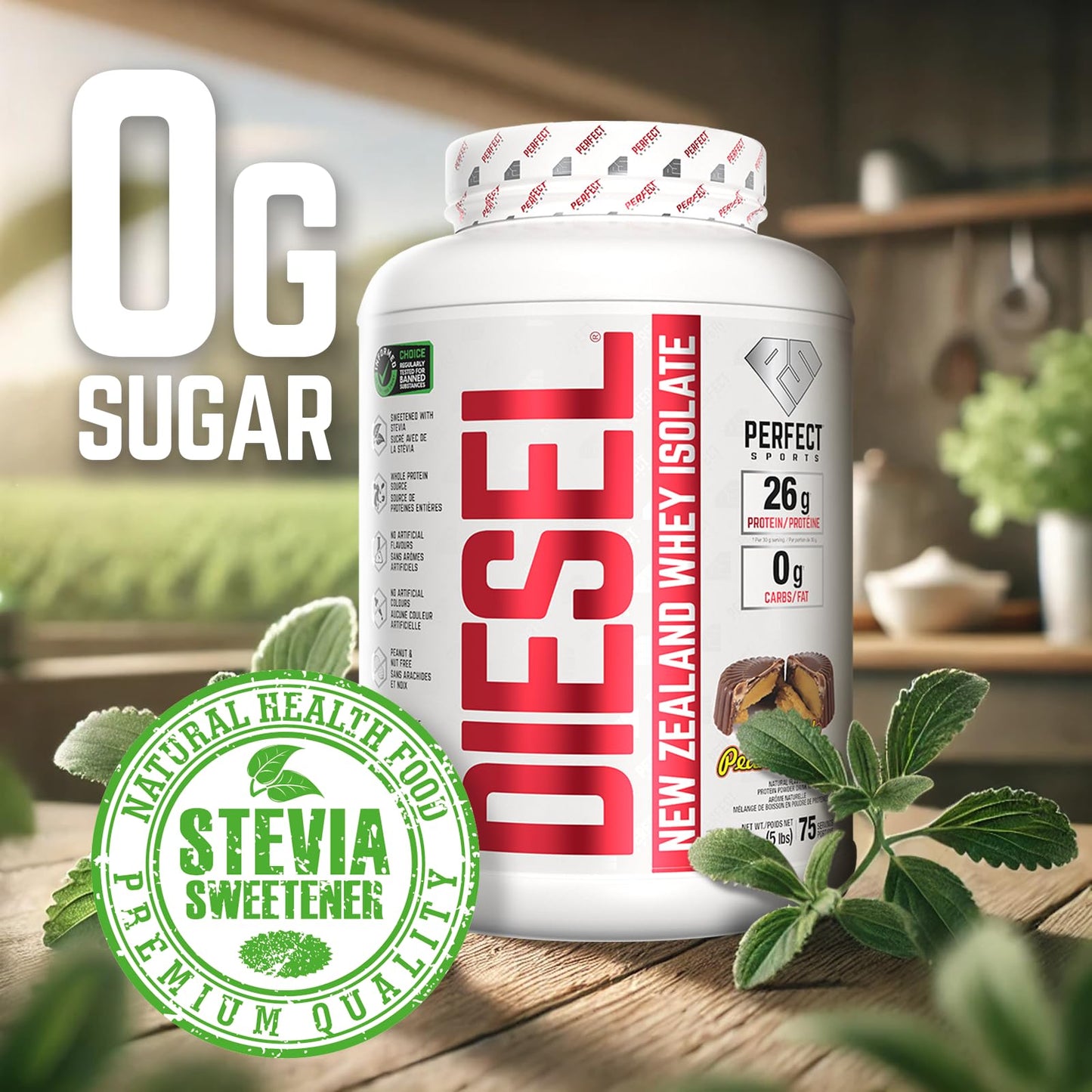 PERFECT SPORTS Diesel 100% New Zealand Whey Protein Isolate Powder, Chocolate Peanut Butter, 80 Servings