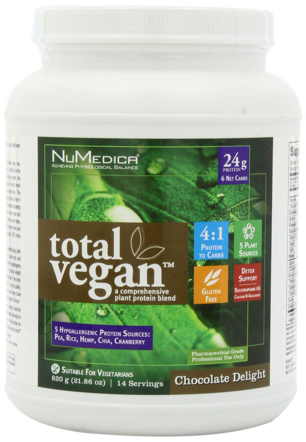 NuMedica Total Vegan Chocolate Delight Protein Powder, 21.86 Ounce, 14 Servings
