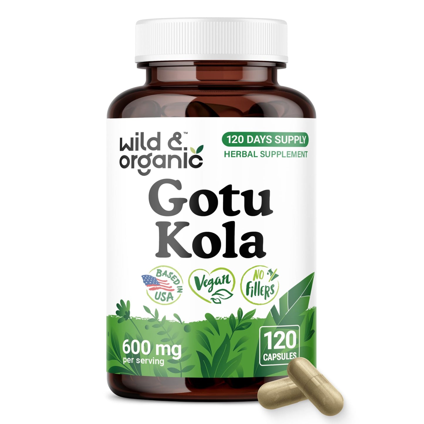 Wild & Organic Gotu Kola 600 mg Capsules 120 Count