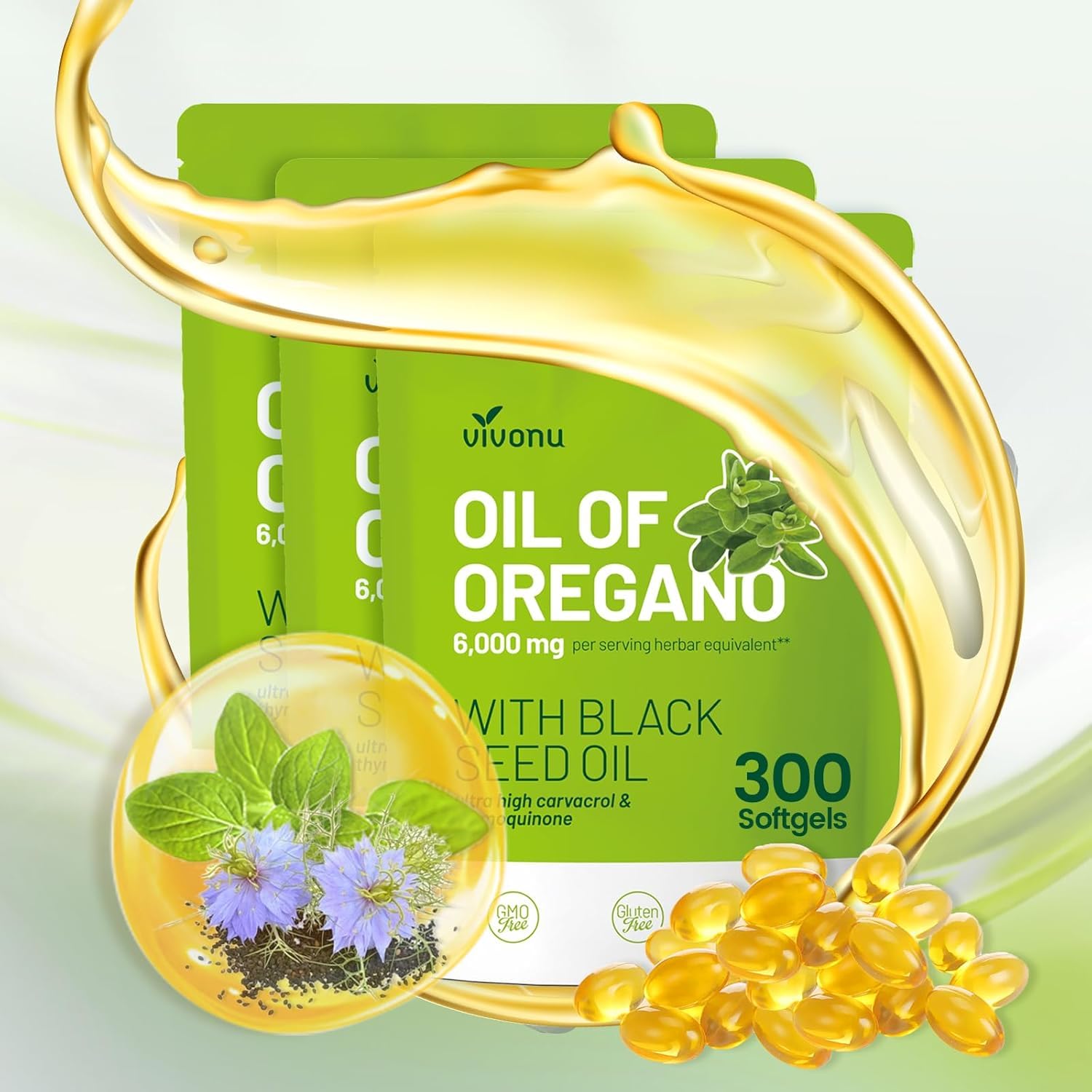 VivoNu Oil of Oregano with Black Seed Oil Capsules 900 Count
