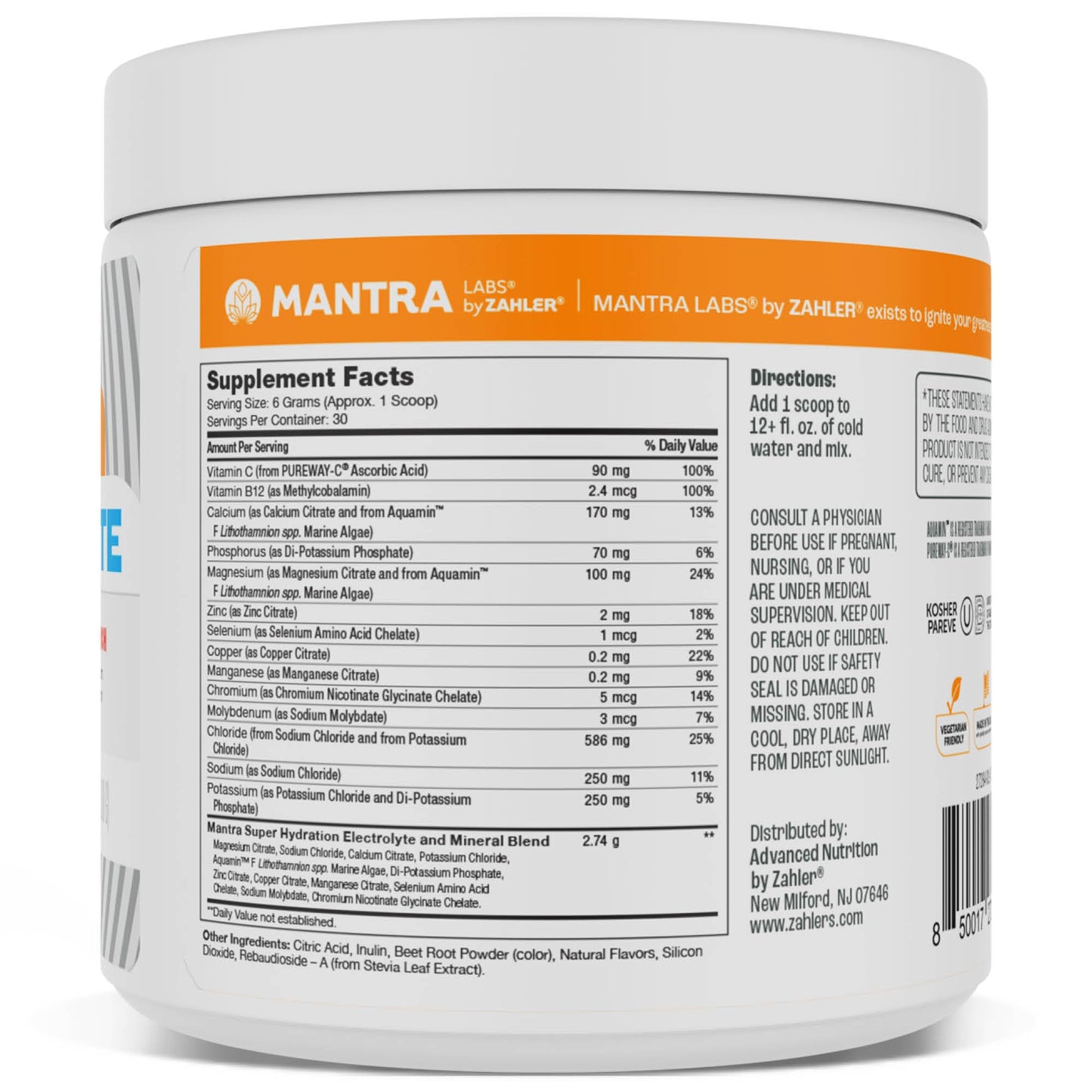 Zahler Mantra Hydration Supplement Powder, 1 Ounce