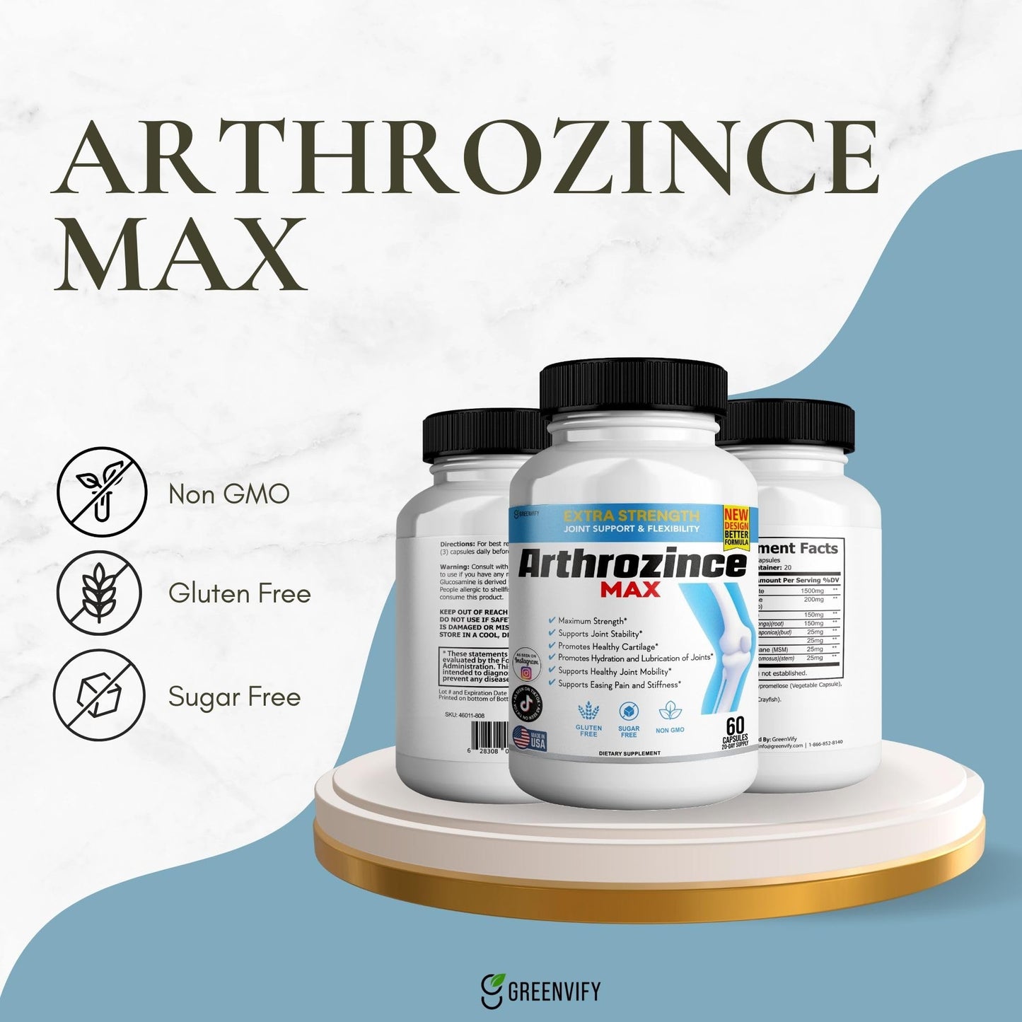 GREENVIFY Arthrozince Max Extra Strength Joint Support Capsule 60 Count