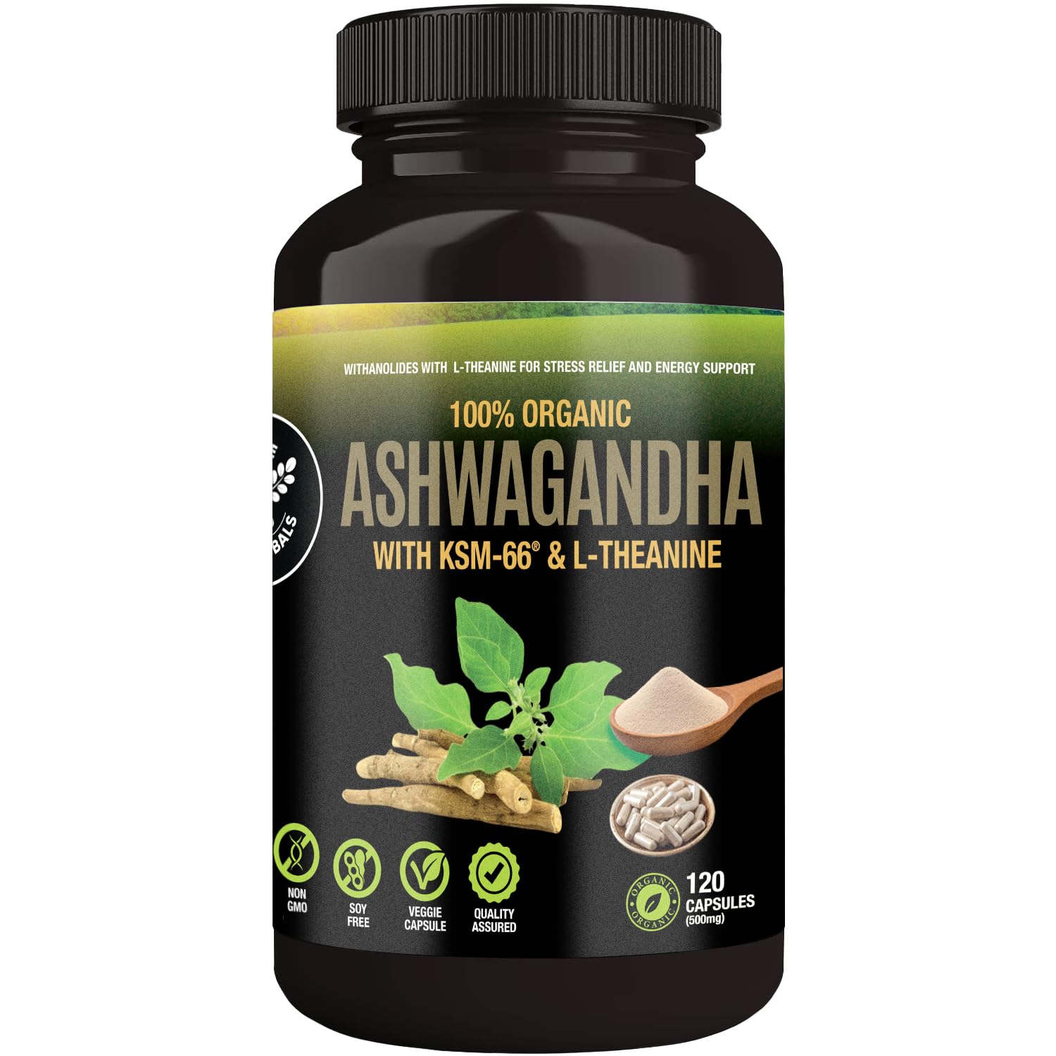 SUPREME HERBALS Ashwagandha 500 mg with KSM-66® & L-Theanine Capsule, 1 Count
