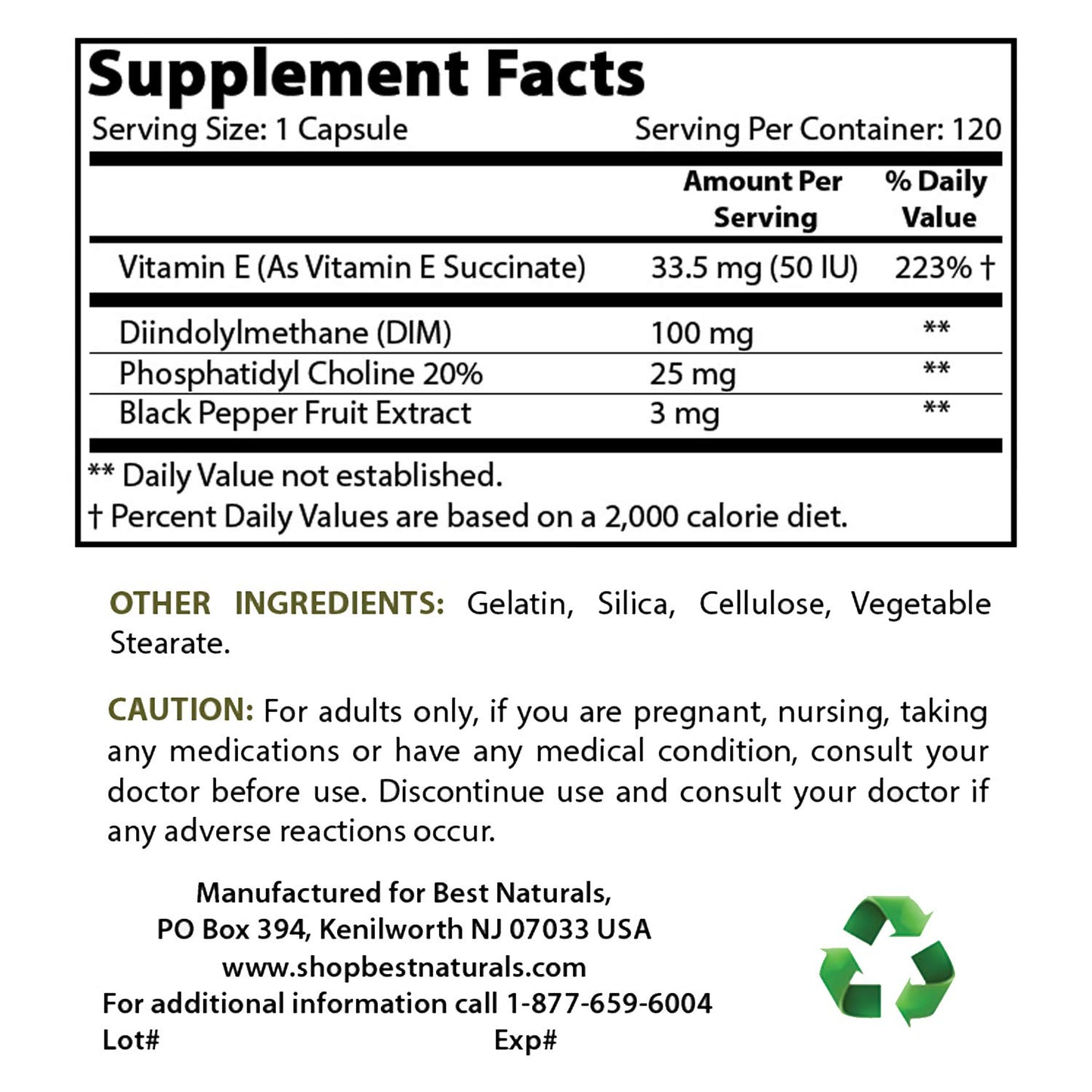 Best Naturals Cinnamon 1000 mg & DIM Supplement 100 mg Capsules, 1 Capsule