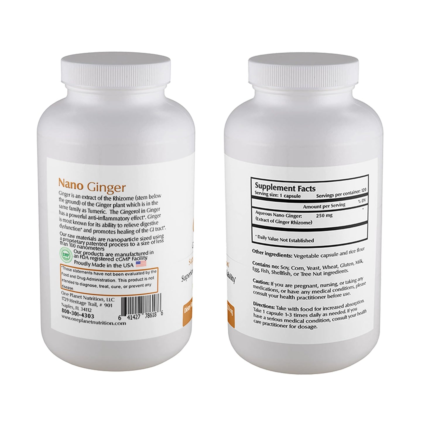 One Planet Nutrition Nano Ginger Root 250 mg Veggie Capsules (120 Servings)
