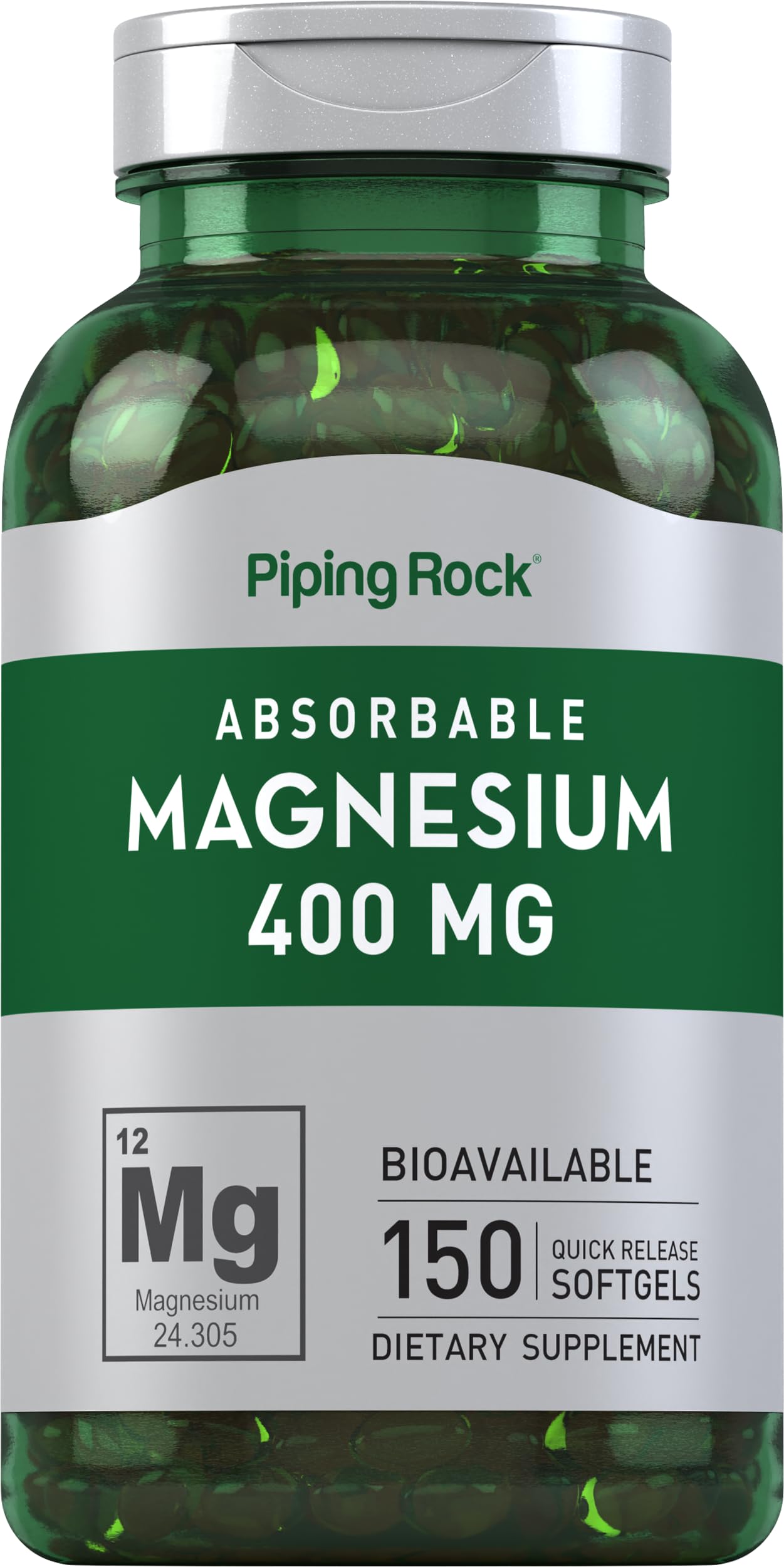 Piping Rock Magnesium Softgels 400 mg, 150 Count, Non-GMO, Gluten Free