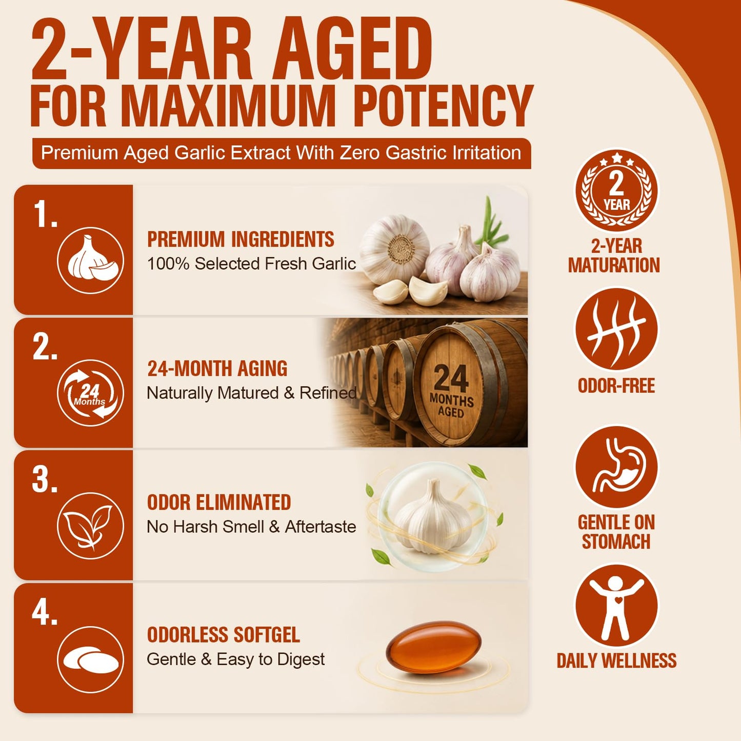 Adeqauom Aged Garlic Extract Softgels 1200 mg Odorless with CoQ10 Ubiquinol & Vitamin K2, 2 Years Aged Matured Standardized for S-Allyl Cysteine, Heart & Immune Antioxidant Supplements, 120 Softgels