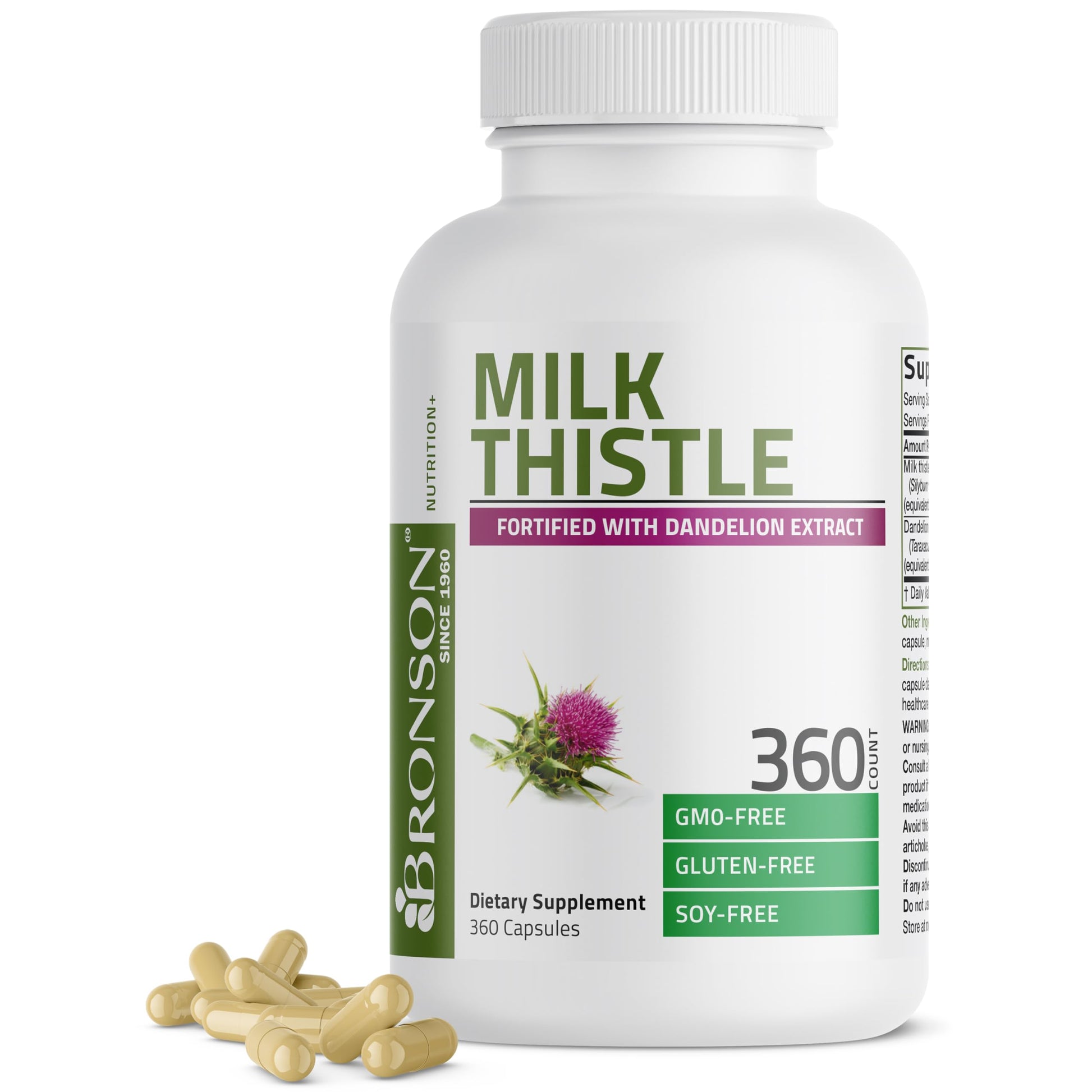 Bronson Milk Thistle Silymarin Marianum & Dandelion Extract Capsules, 360