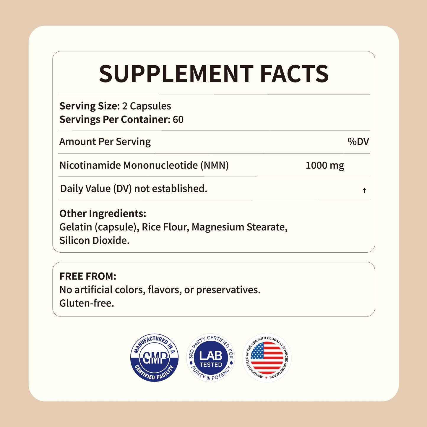 Myamz NMN Supplement 1000mg Pure-Organic, Supports NAD+ Level, Supports Energy & Skin Wellness, 120 Capsules