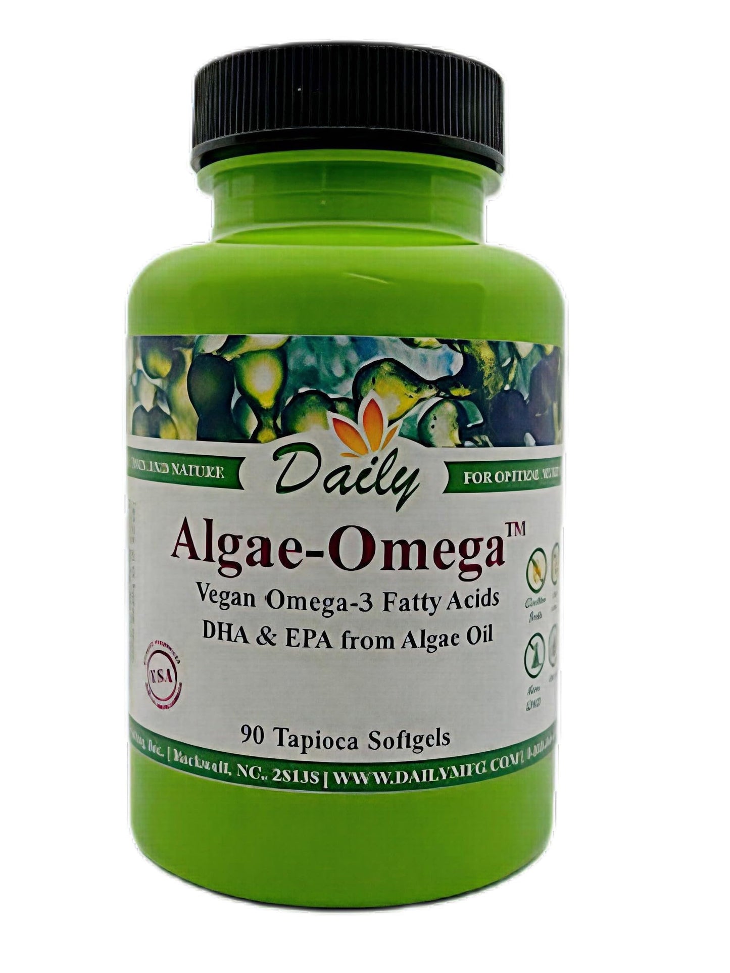 Daily Manufacturing Algae-Omega Vegan Omega 3 Supplement Tapioca Softgel, 90 Softgels