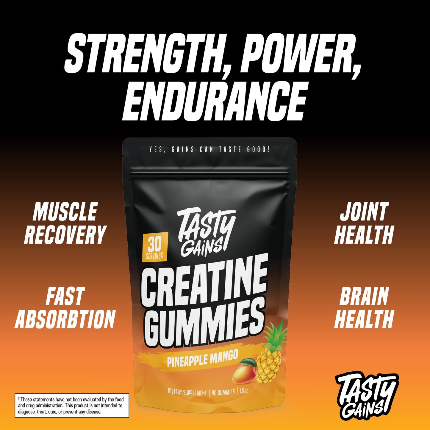TASTY GAINS Creatine Monohydrate Gummies 90 Count