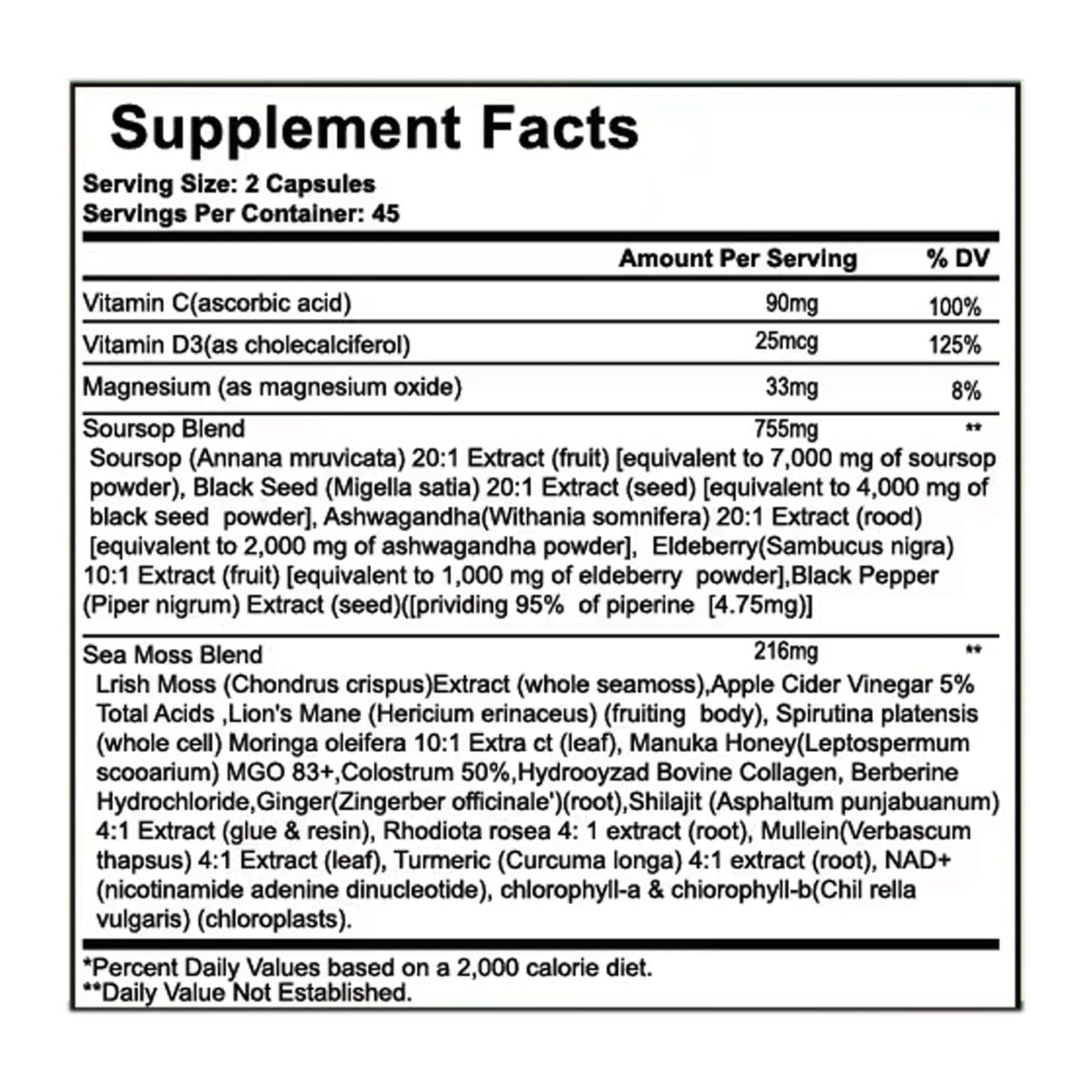 Nukupuns Soursop Capsules - 24-in-1 Graviola with Shilajit, Sea Moss, Lions Mane, Turmeric, Ashwagandha, Ginger & Manuka Honey, Vegan, Non-GMO, 90 Capsules