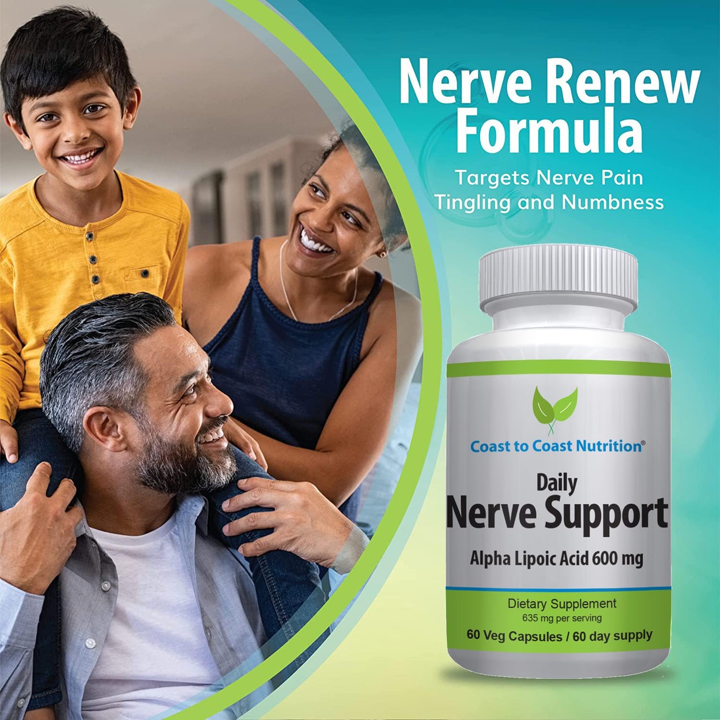 Coast to Coast Nutrition Nerve Support - Advanced Nerve Relief with Alpha Lipoic Acid 600 mg, 60 Capsules