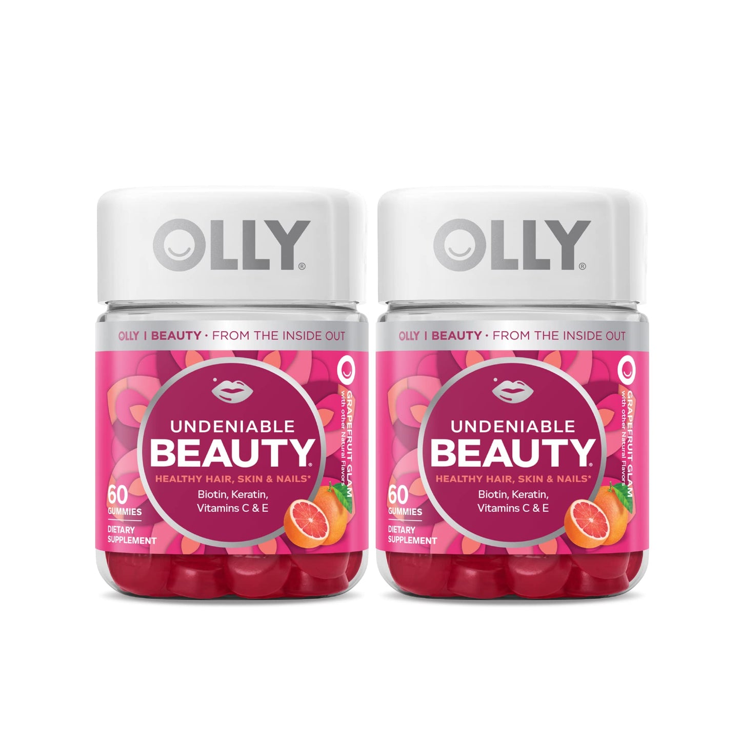 OLLY Undeniable Beauty Gummy for Hair, Skin & Nails with Biotin, Vitamin C, Keratin, Grapefruit Flavor, 120 Count
