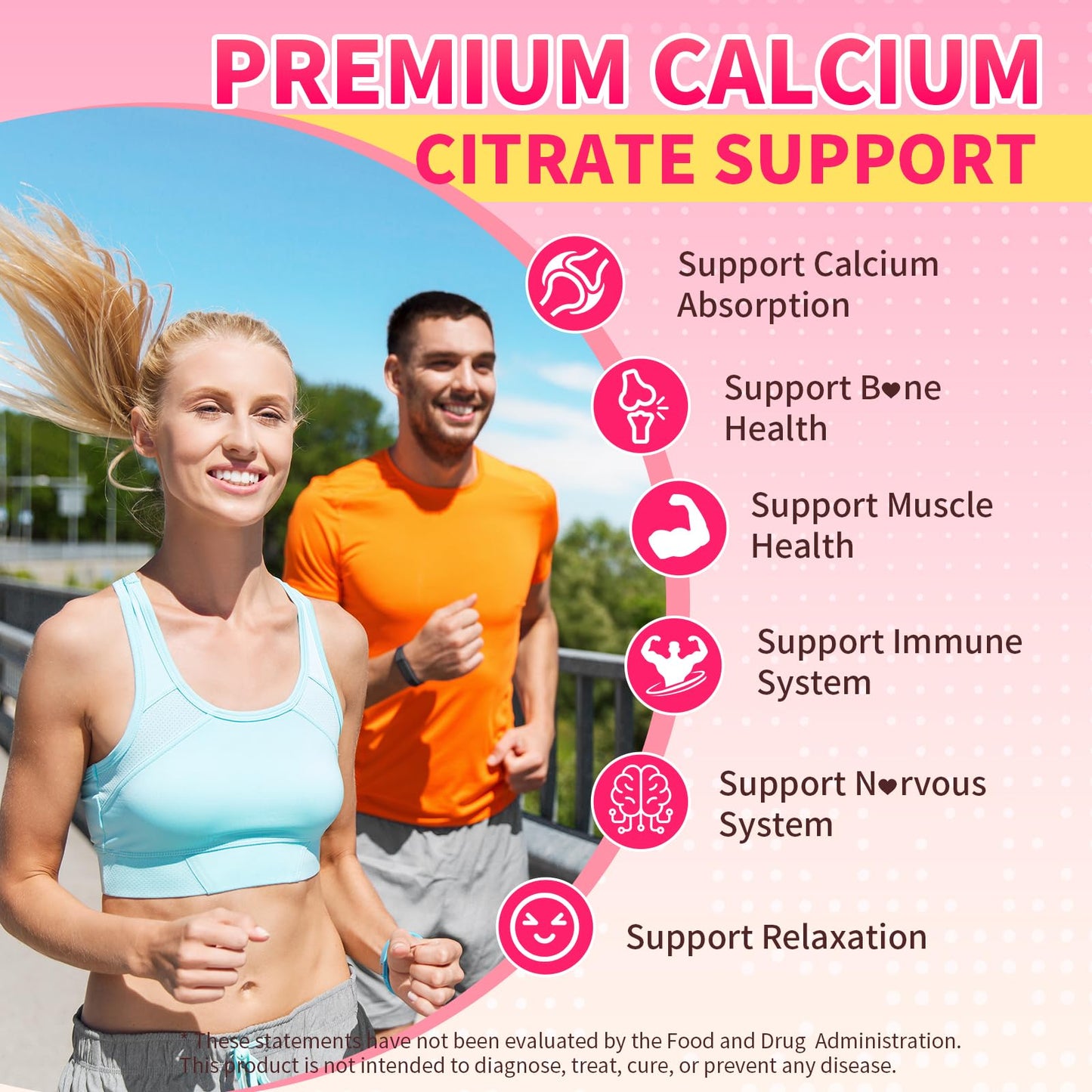 HUUAYAO Calcium Citrate Gummies 1200mg, Sugar Free Strawberry Flavor, 60 Gummies