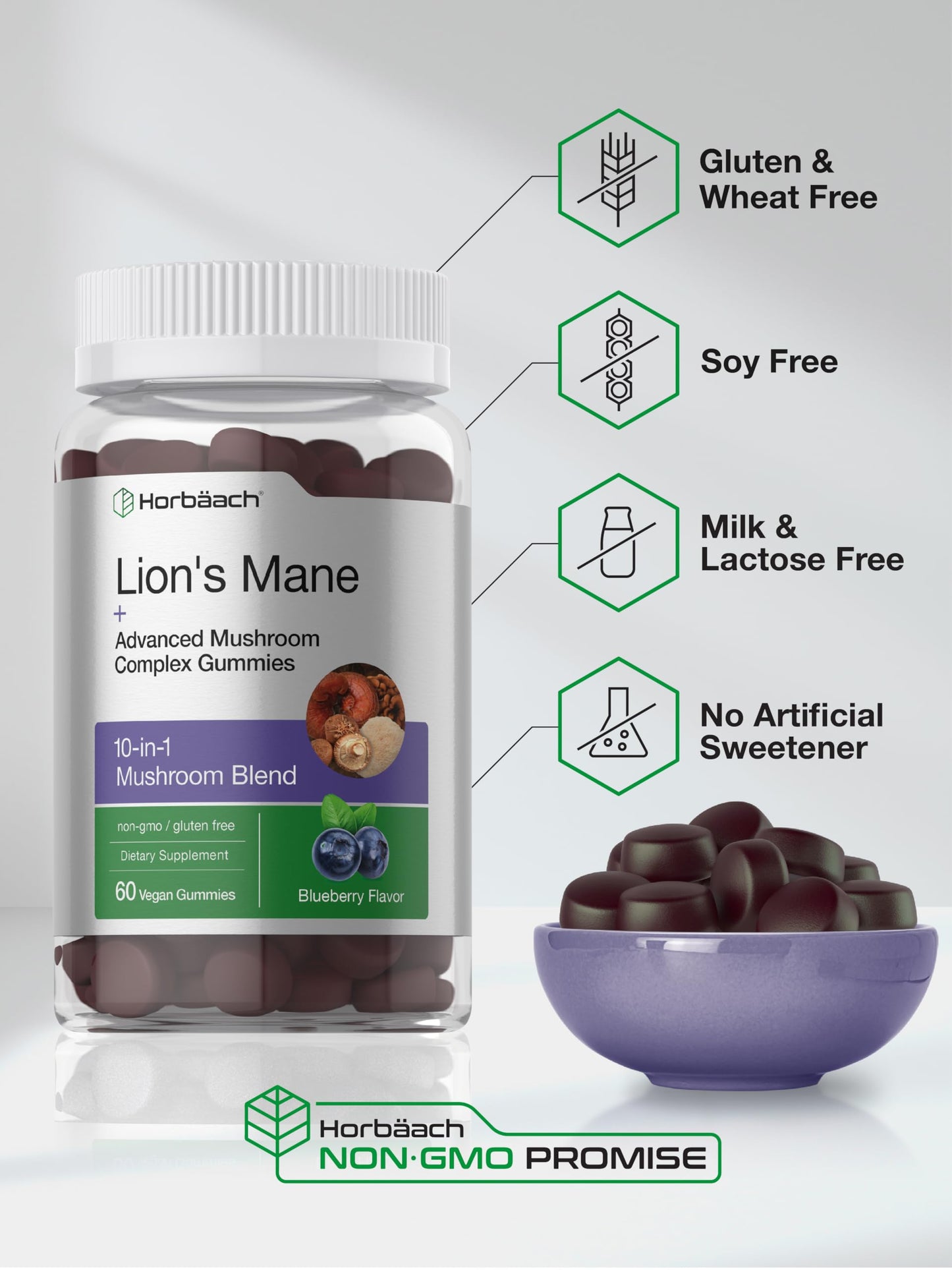 Horbäach Lions Mane Supplement Gummy 60 Gummies