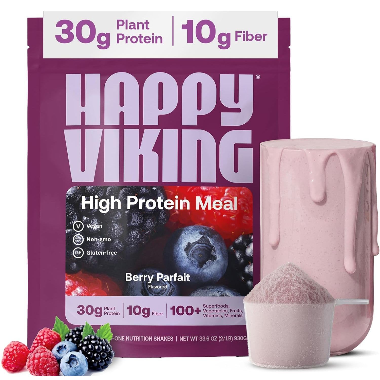 Happy Viking Plant-Based Vegan Protein Powder Berry Parfait 33.6