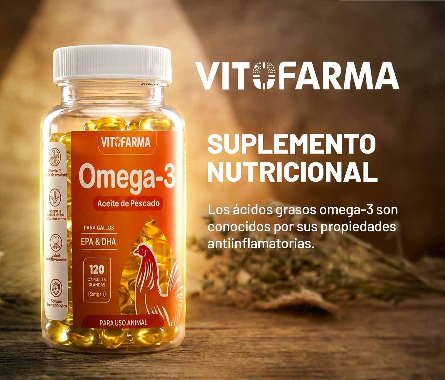 VITOFARMA Omega 3 for Roosters EPA & DHA Fish Oil Soft Gel, 1 Bottle