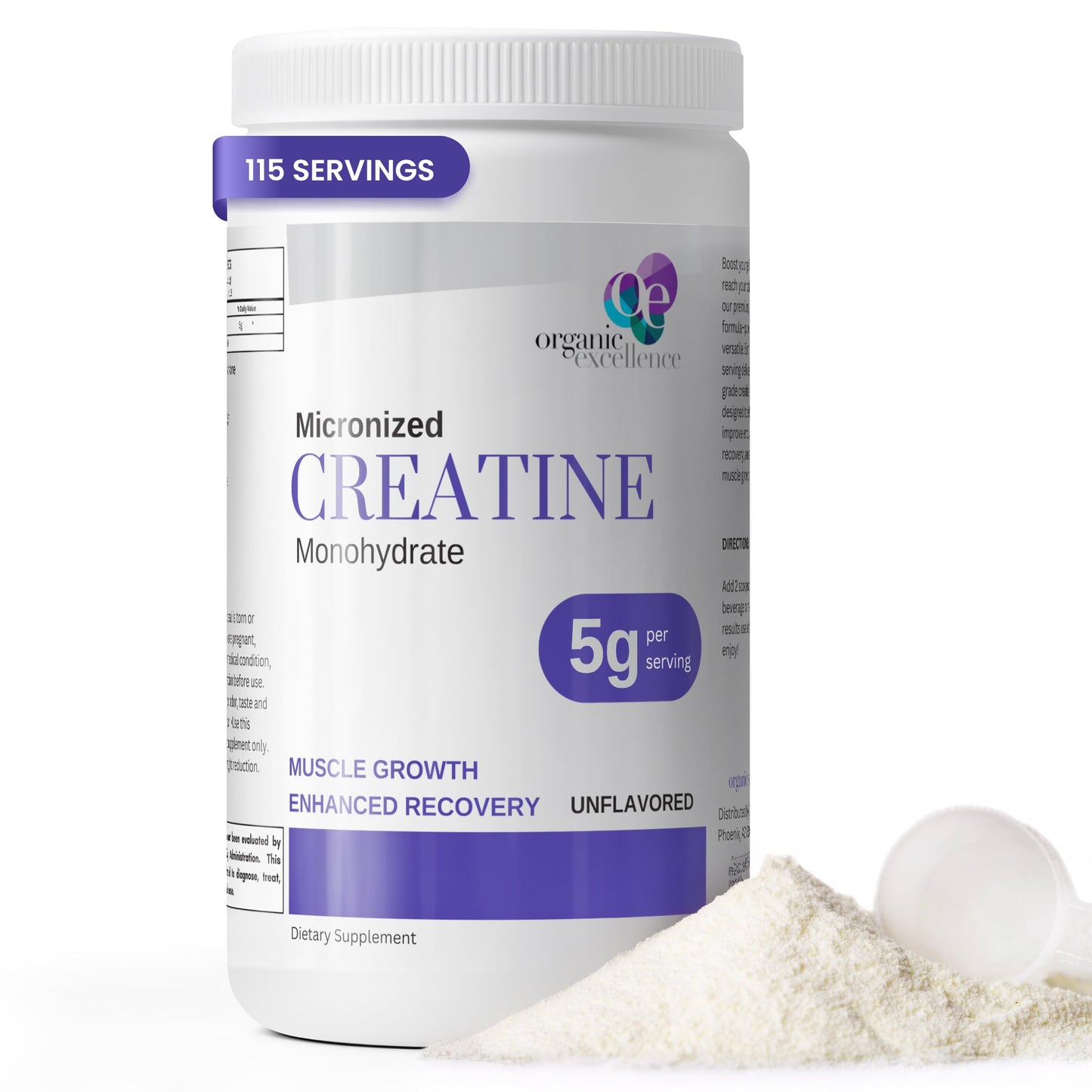 Organic Excellence Creatine Monohydrate Micronized Creatine Powder – Unflavored, 0.18 Ounce
