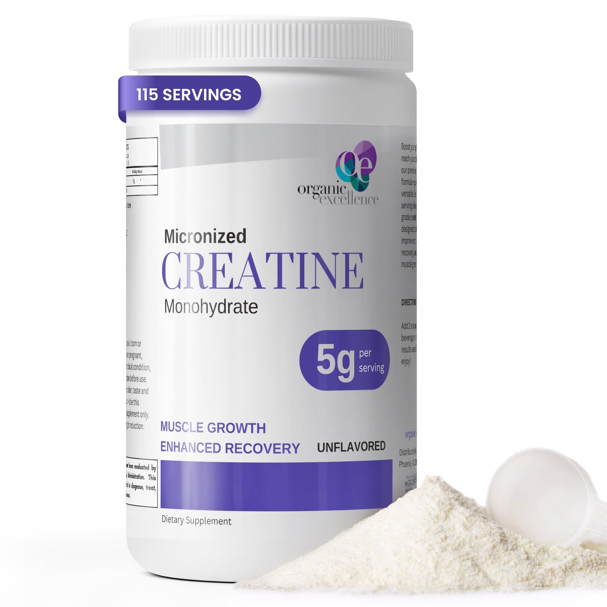 Organic Excellence Creatine Monohydrate Micronized Creatine Powder – Unflavored, 0.18 Ounce