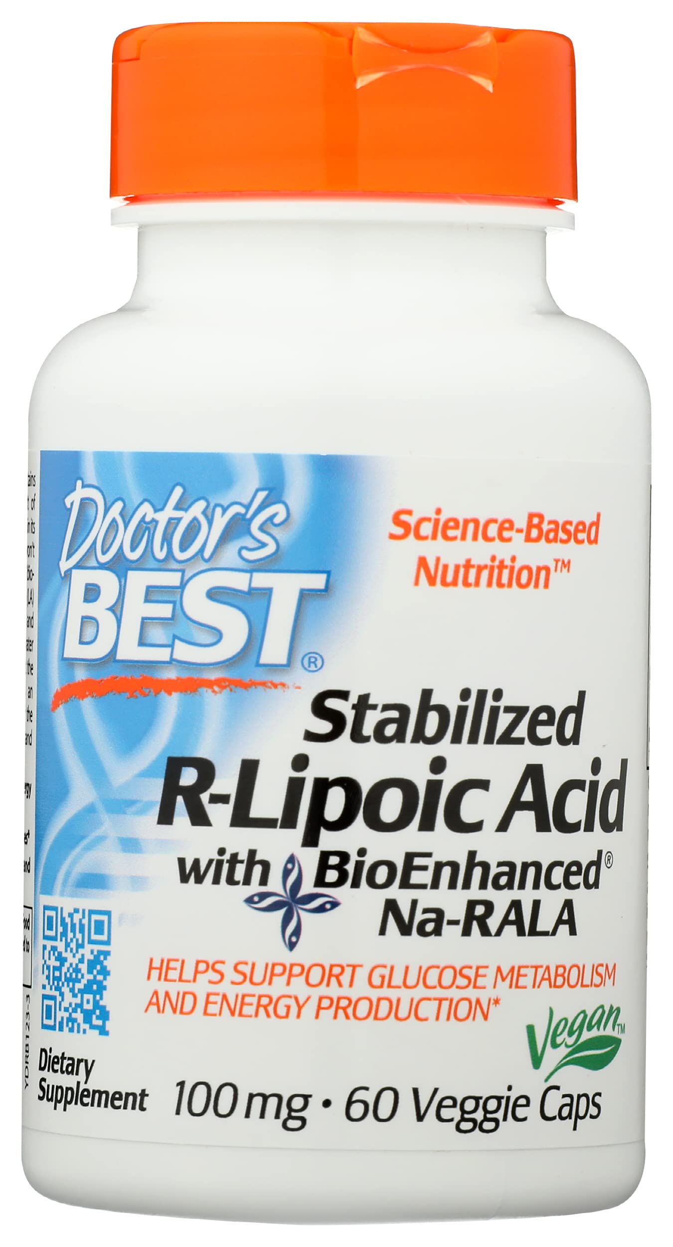 Doctor's BEST Stabilized R-Lipoic Acid with BioEnhanced Na-RALA, 100 MCG, Gluten Free, 60 Capsules