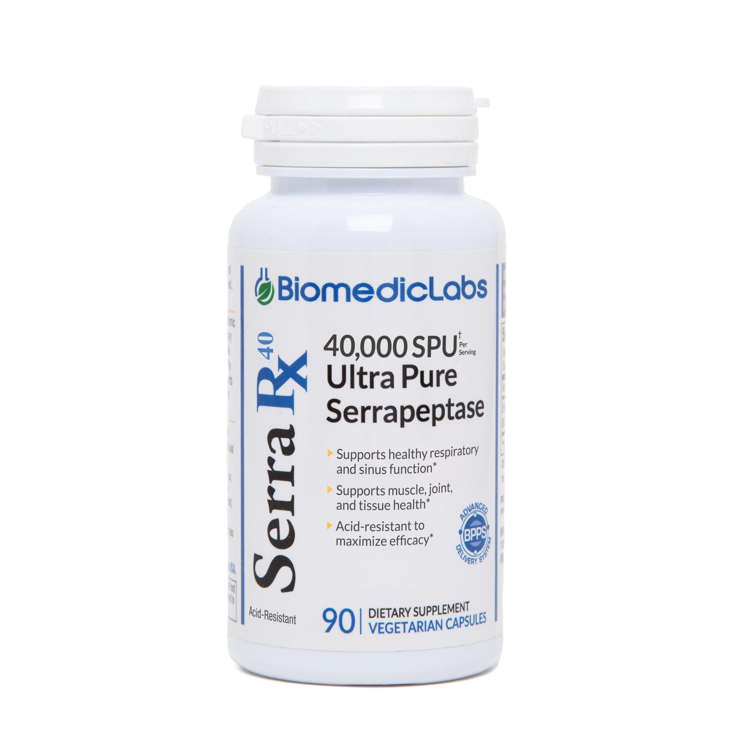 Biomedic Labs RX Serra-RX 40,000 SPU Serrapeptase Acid-Resistant Proteolytic Systemic Enzyme, Non-GMO, Gluten Free, Vegan, 90 Capsules