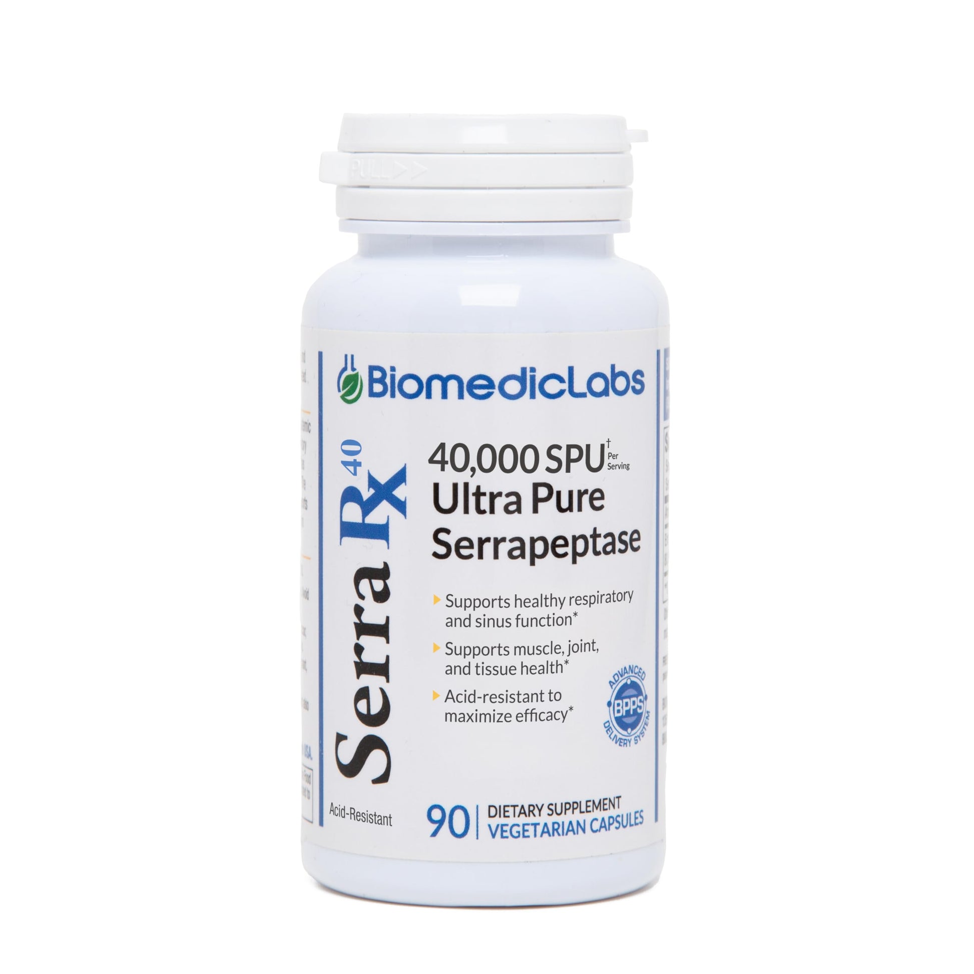 Biomedic Labs RX Serra-RX 40,000 SPU Serrapeptase Acid-Resistant Proteolytic Systemic Enzyme, Non-GMO, Gluten Free, Vegan, 90 Capsules