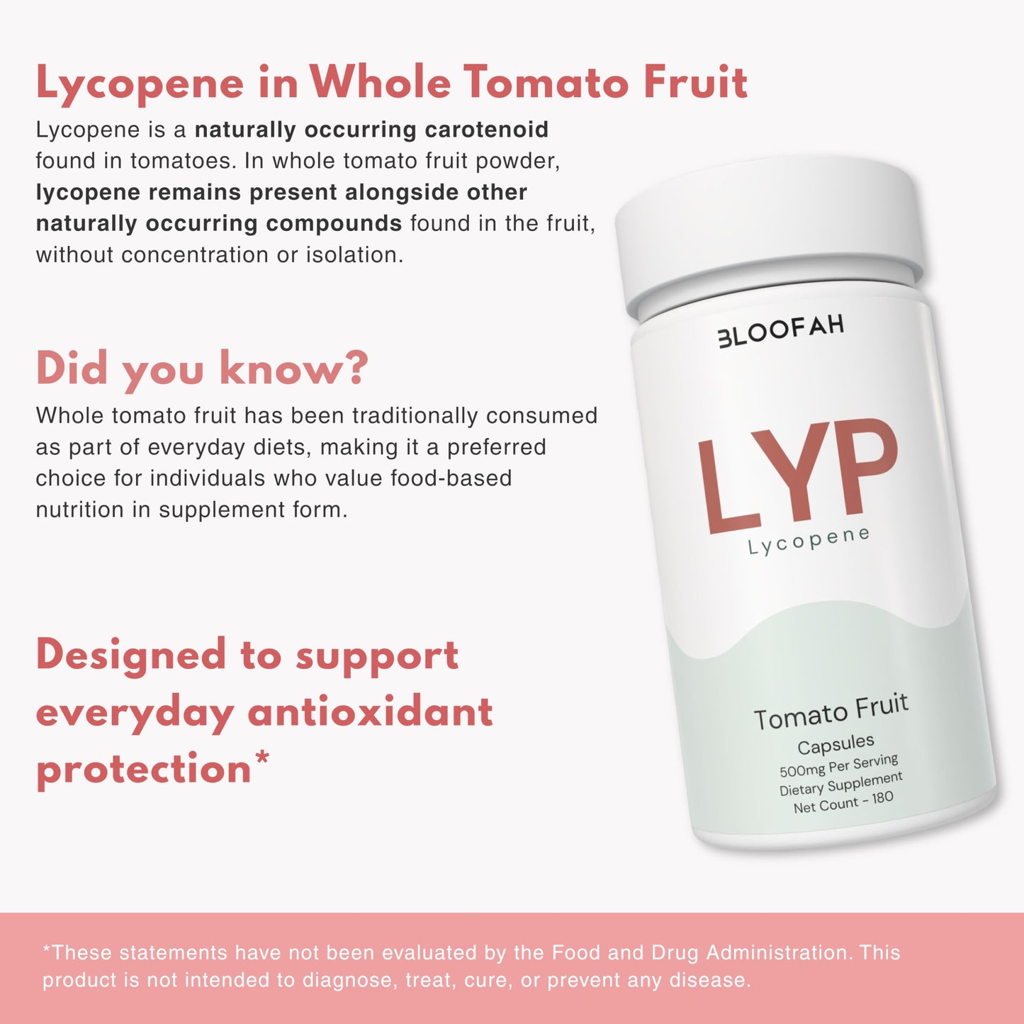 Bloofah Lycopene Supplement Capsules 500mg, 180 Count
